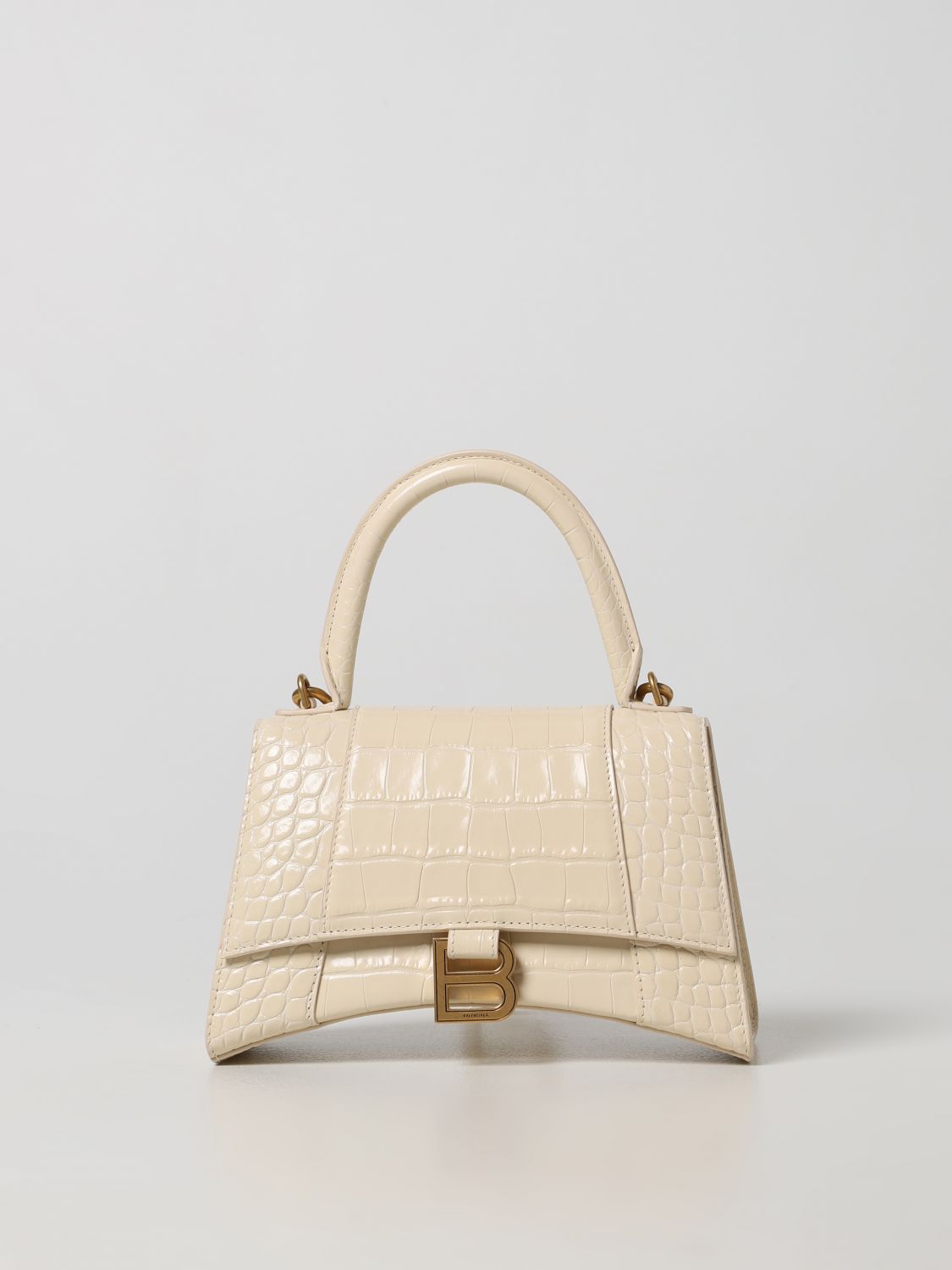 Handbag Balenciaga: Balenciaga Hourglass S crocodile print leather bag yellow cream 1