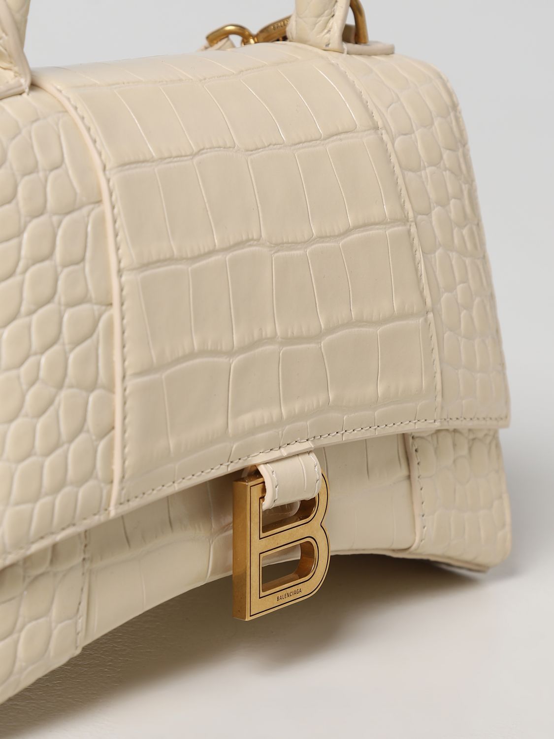 Handbag Balenciaga: Balenciaga Hourglass S crocodile print leather bag yellow cream 4
