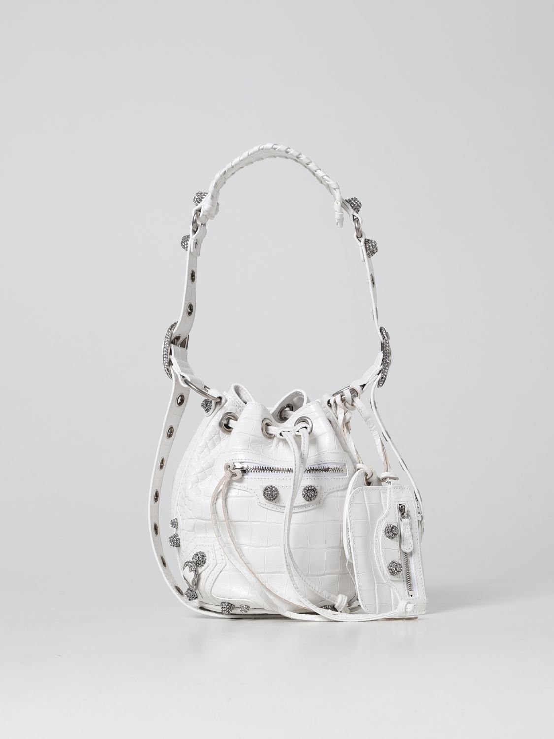Mini bag Balenciaga: Balenciaga Le Cagole Bucket crocodile-print leather bag white 1