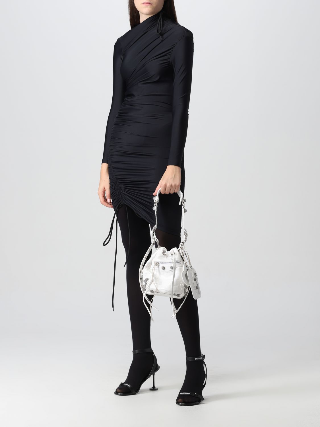 Mini bag Balenciaga: Balenciaga Le Cagole Bucket crocodile-print leather bag white 2