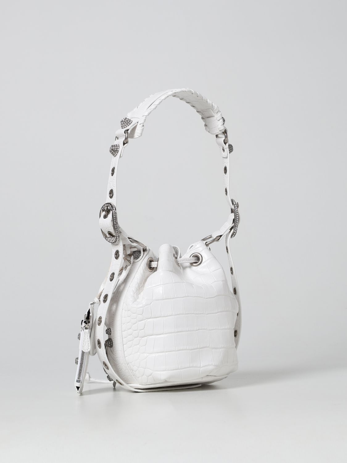 Mini bag Balenciaga: Balenciaga Le Cagole Bucket crocodile-print leather bag white 3