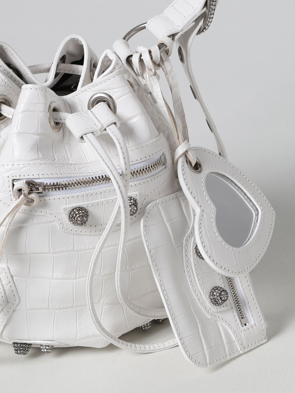 Mini bag Balenciaga: Balenciaga Le Cagole Bucket crocodile-print leather bag white 4