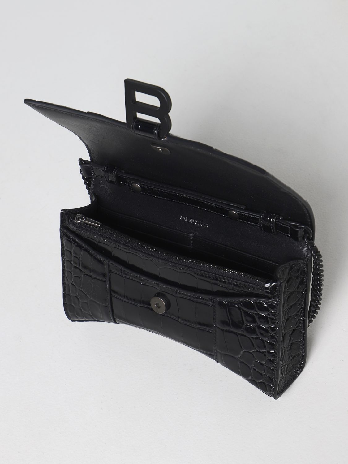 Borsa mini Balenciaga: Borsa wallet Hourglass XS Balenciaga in pelle con stampa cocco nero 5