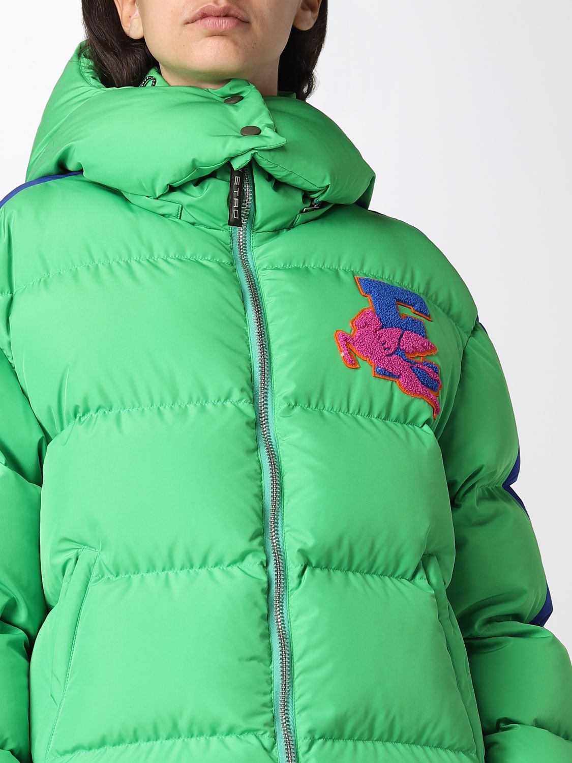 Napier factor Onrustig Etro Outlet: oversize down jacket with Pegaso logo - Green | Etro jacket  180608104 online on GIGLIO.COM
