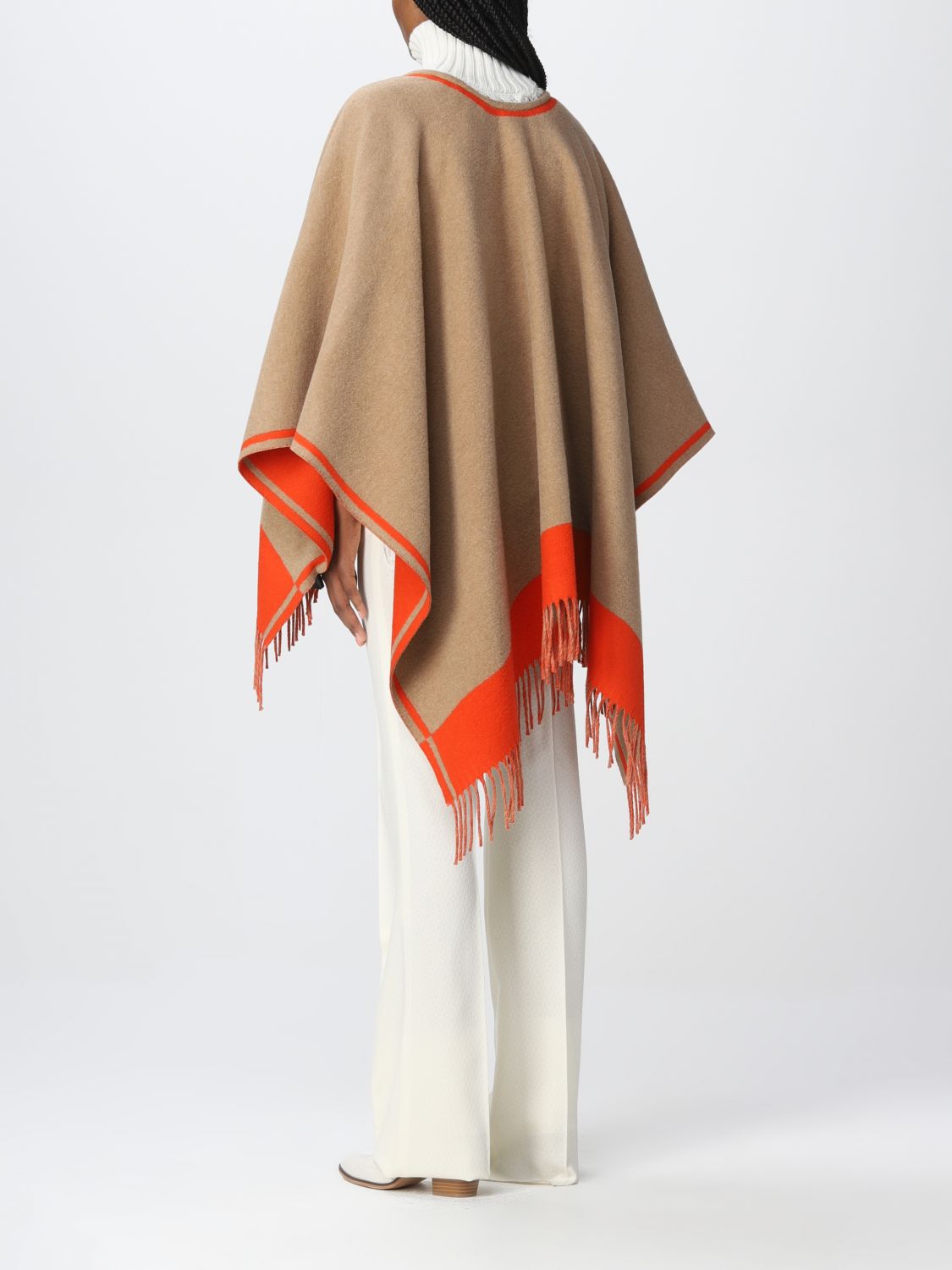 Womens Clothing Coats Capes Natural Etro Cape With Logo in Camel 