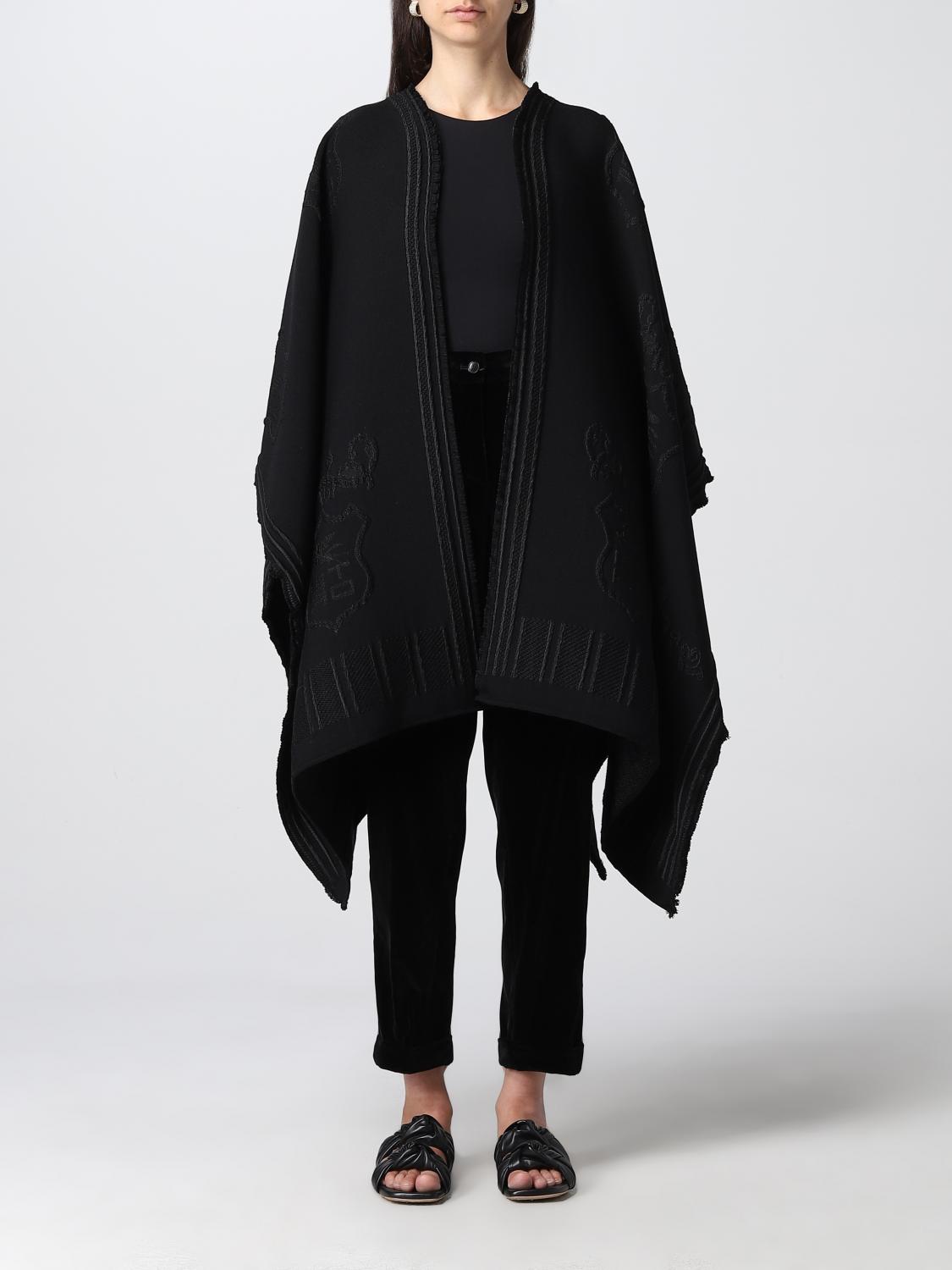 Etro Logo-embroidered Cape Jacket In Black