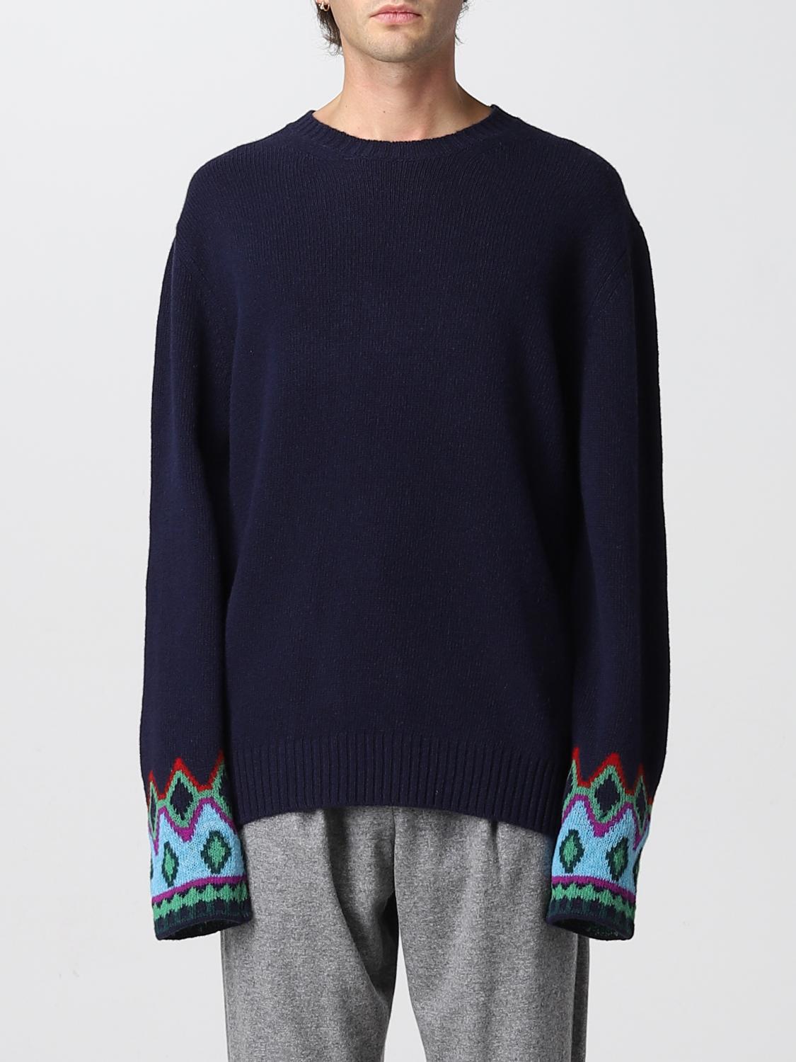 Etro Wool Sweater With Jacquard Cuffs Blue Etro Sweater 1n8309968 Online At Giglio