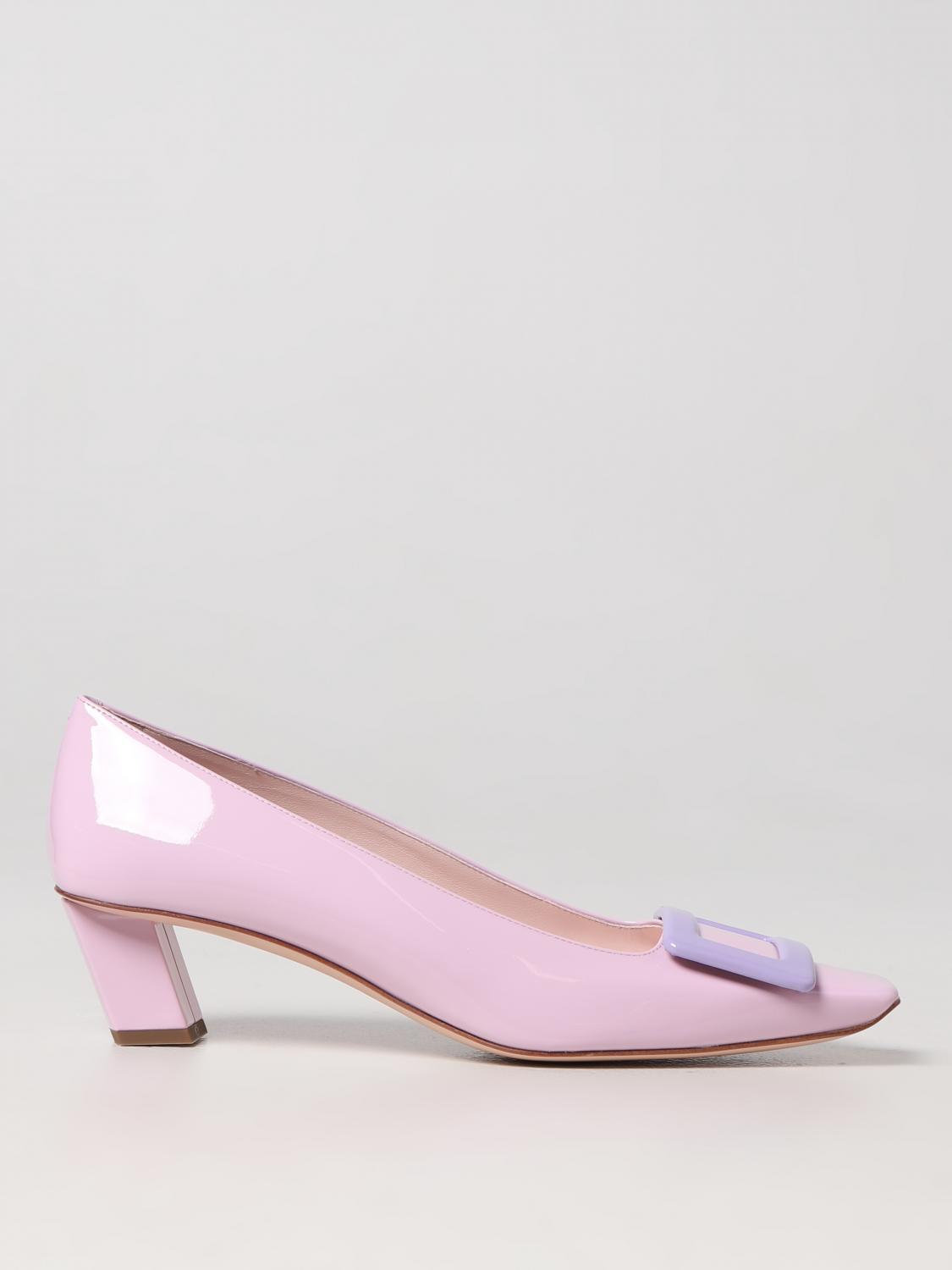 Roger Vivier Trompette Metal Buckle Pumps In Patent Leather In Pink