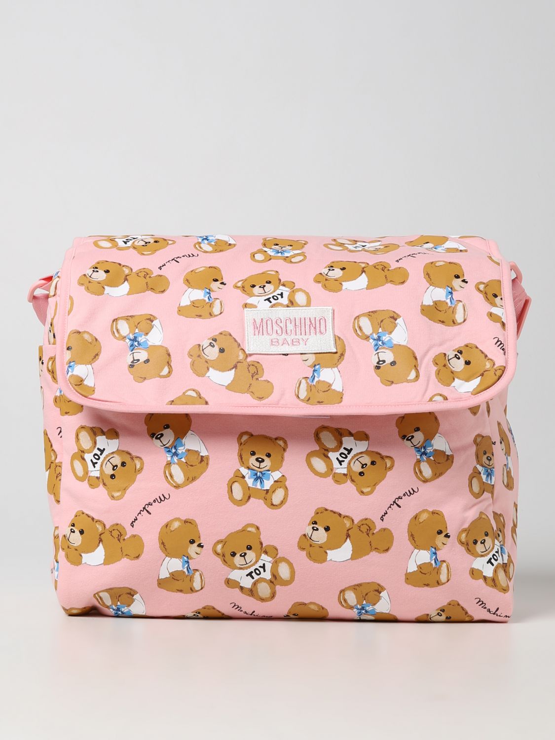 Moschino Baby Teddy Cotton Diaper Bag In Pink