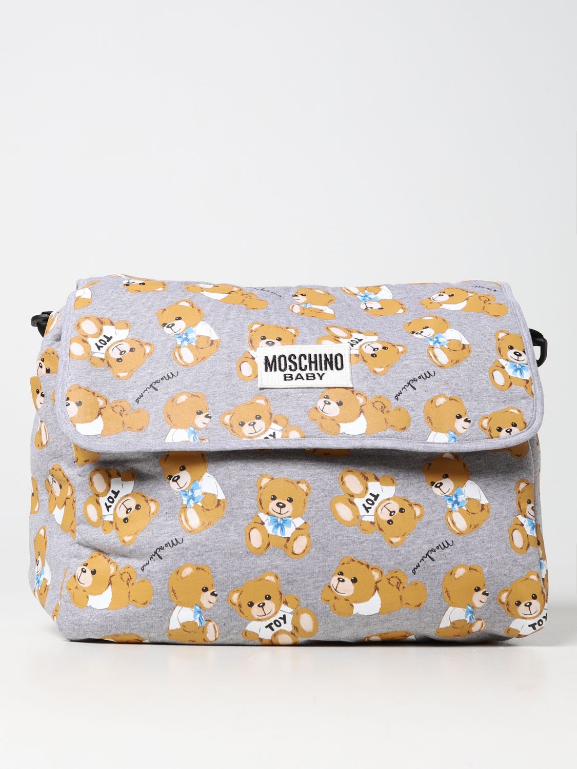Moschino Baby Teddy Cotton Diaper Bag In Grey