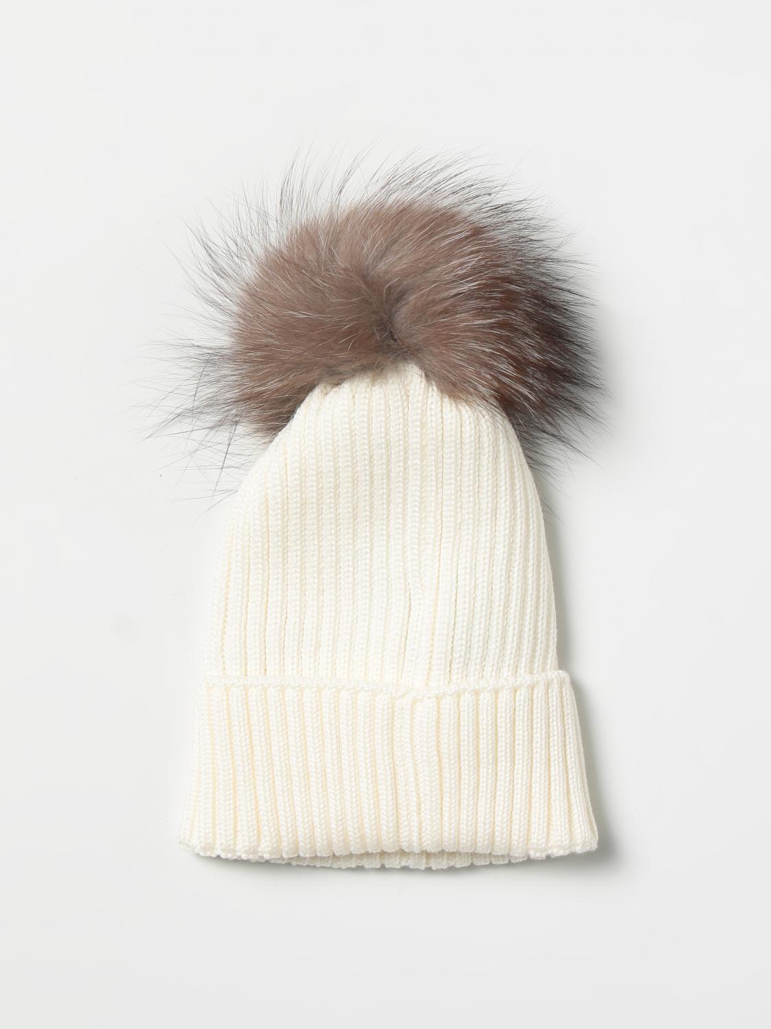 MONCLER Bonnet en laine avec pompon Blanc Chapeaux Fille