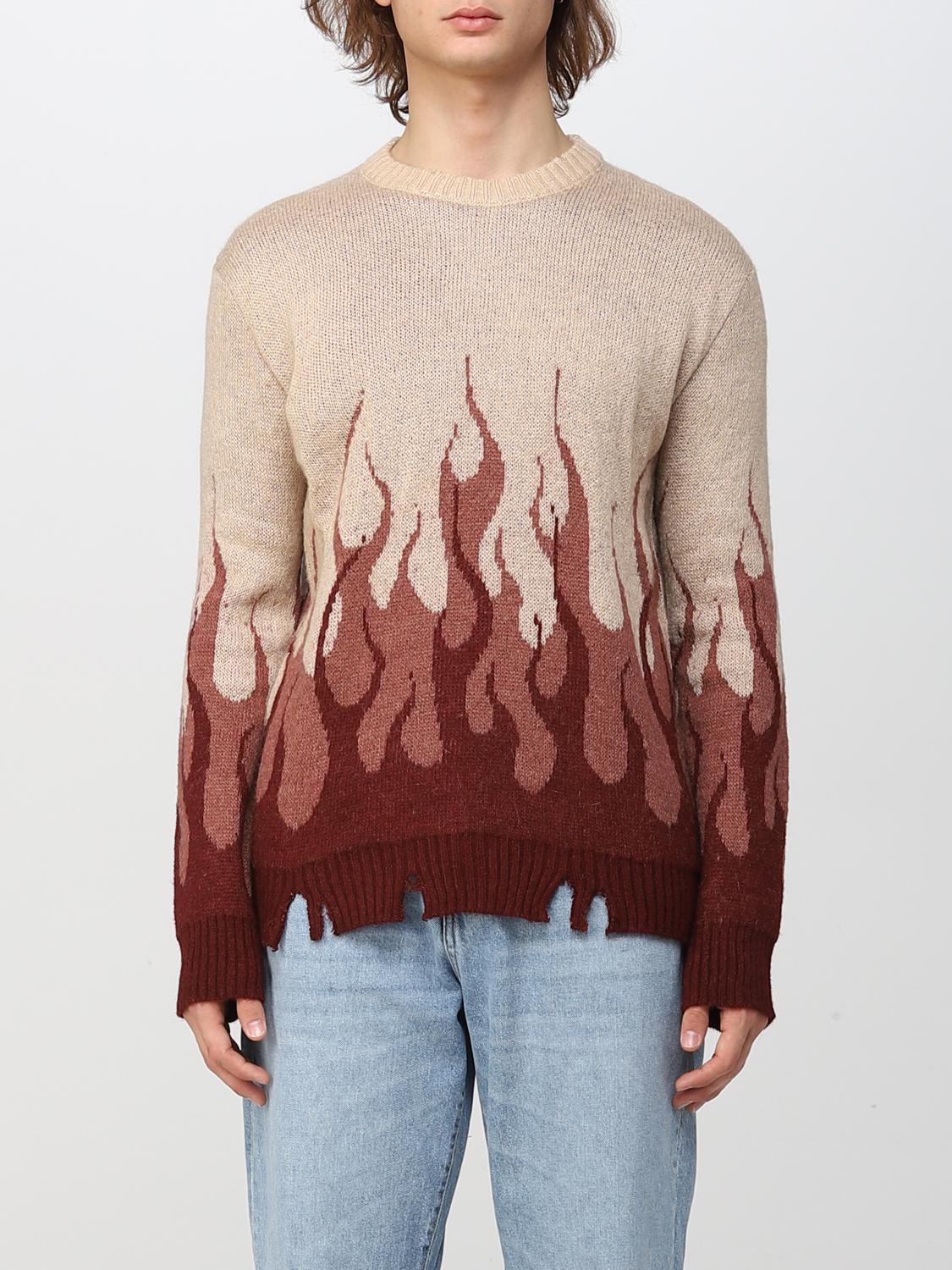 Vision Of Super Double Flames Men's Sweater L/s Jumper Grape Wine In Burgundy