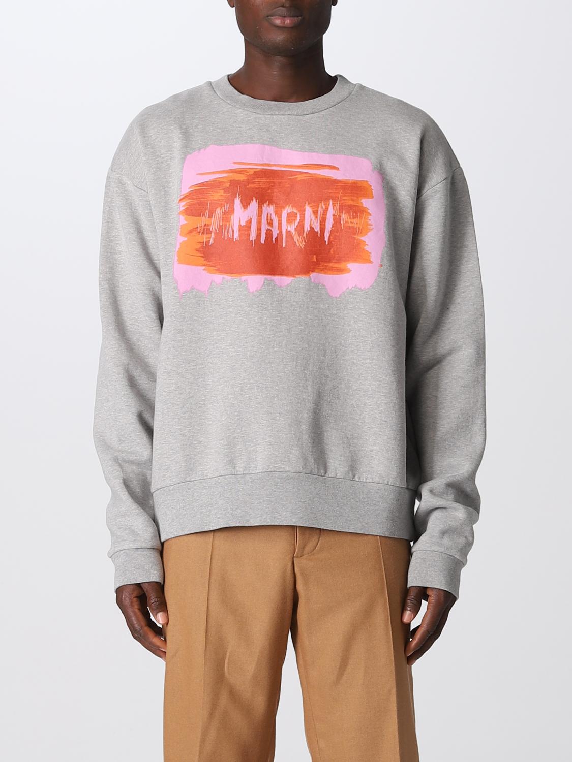 Marni Logo Brushstroke Crewneck Sweatshirt In Grey
