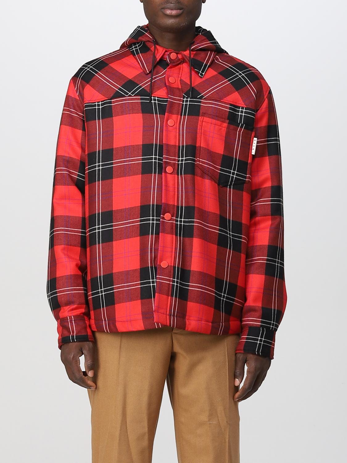 Marni Check Hooded Jacket In Red