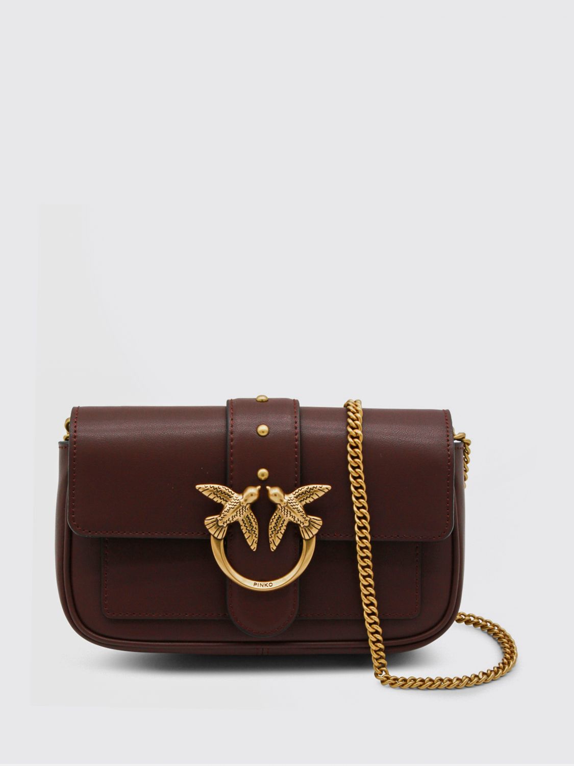 Pinko Brown Leather Love One Simply Pocket Shoulder Bag In Brown