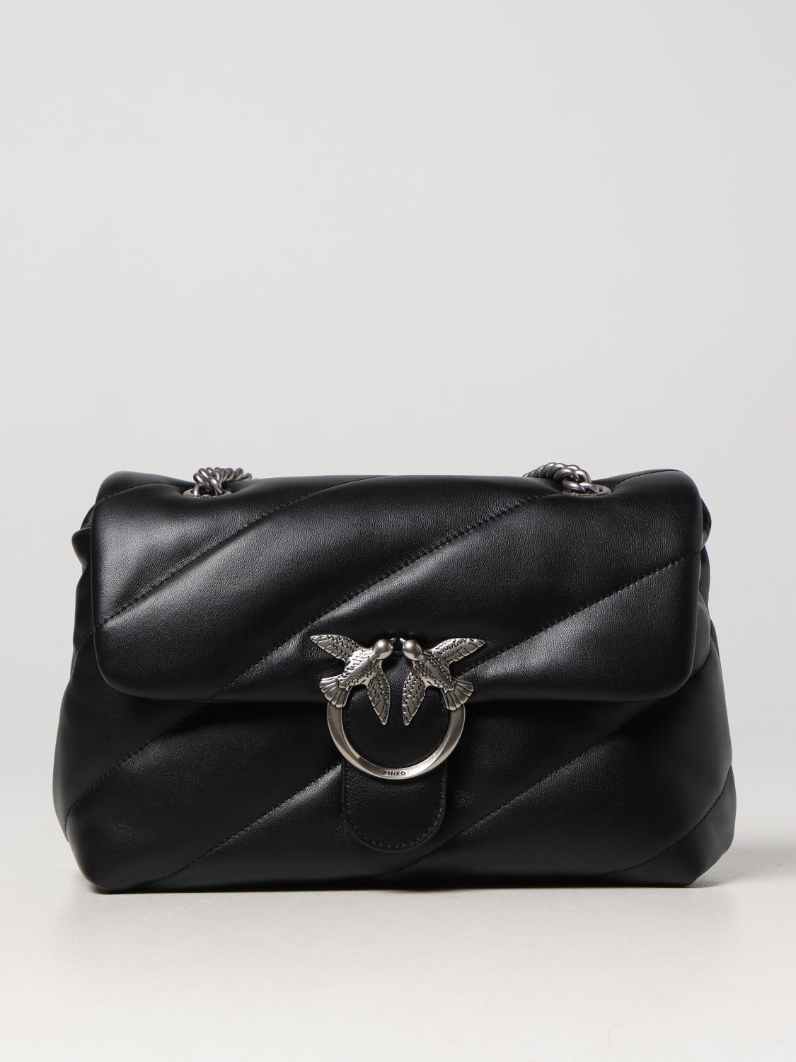 Pinko Big Love Bag Puff Maxi Quilt In Nero-old Silver