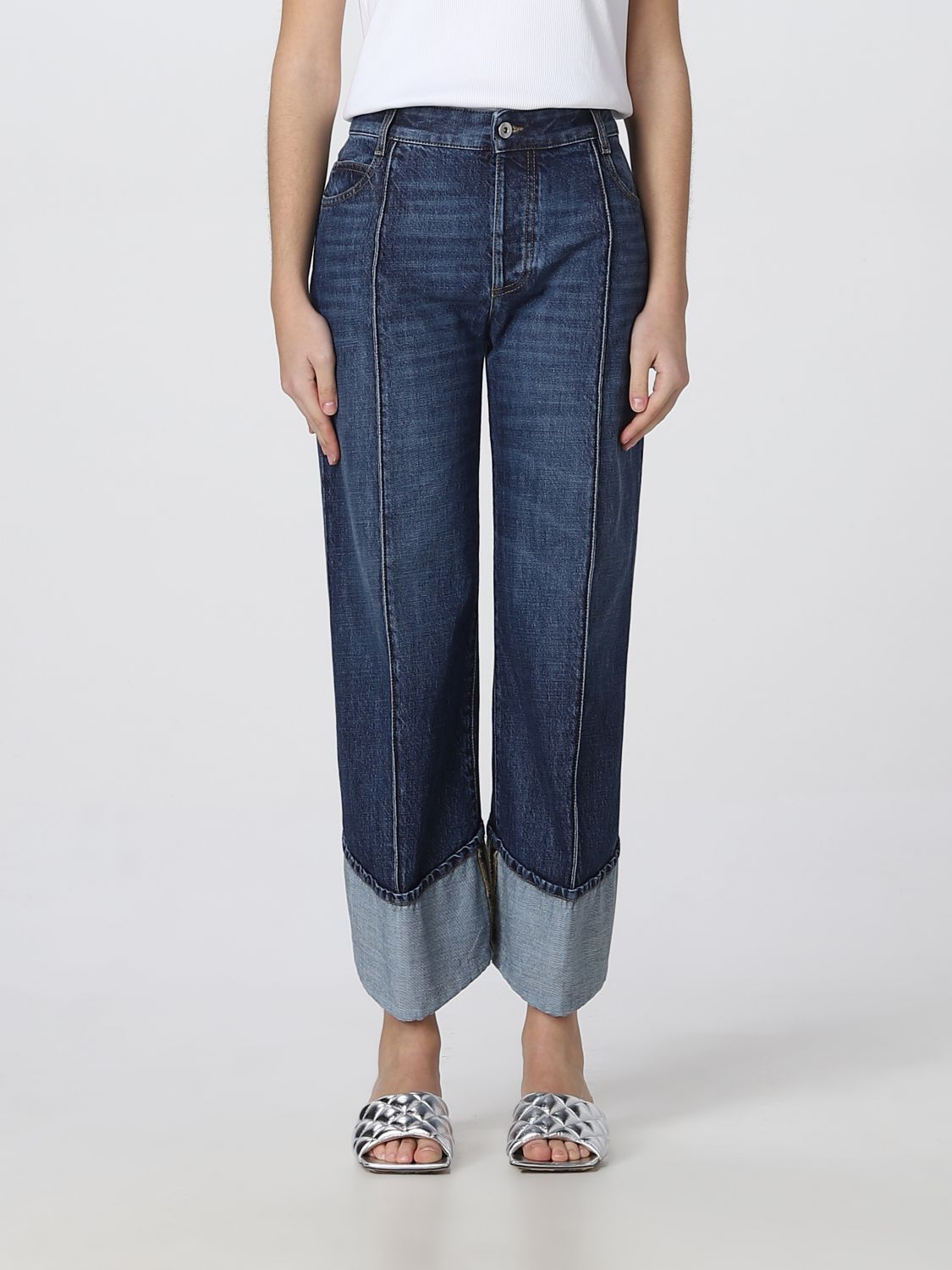 Bottega Veneta Cropped Blue Denim Jeans In Denim