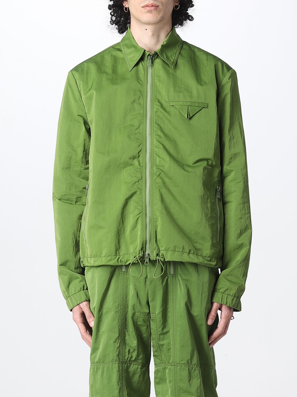 Bottega Veneta Tech Nylon Triangle Pocket Jacket In Green