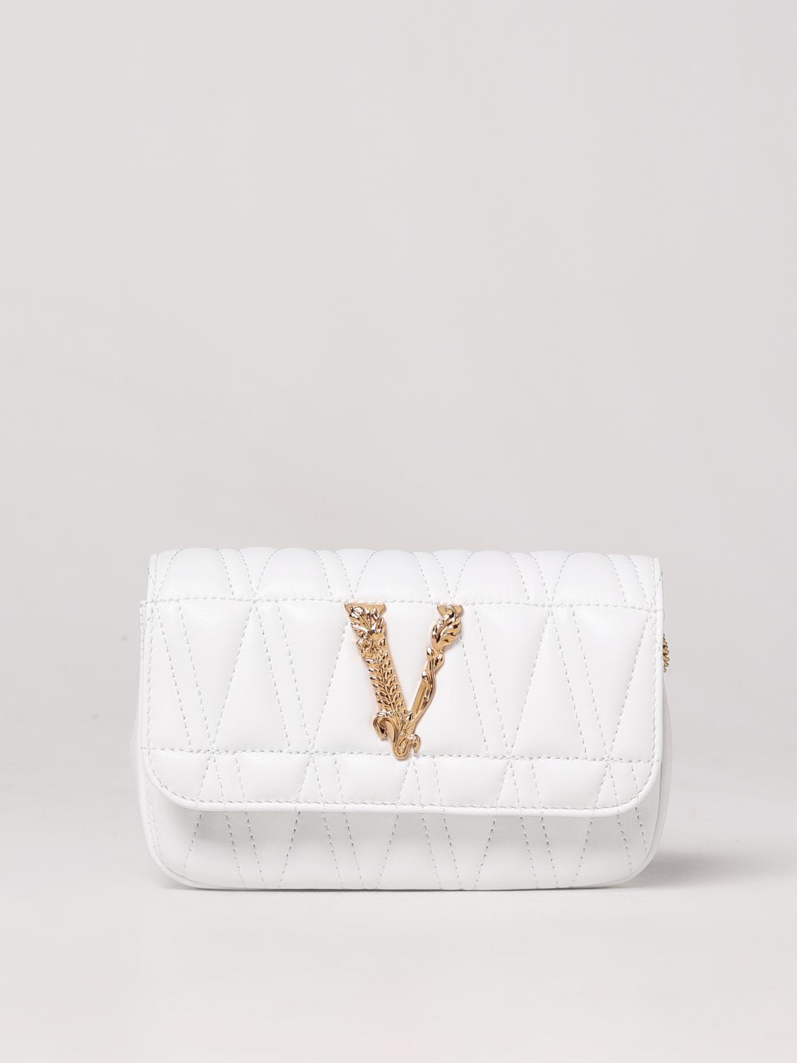 Mini bag Versace: Virtus Versace bag in quilted leather with metal Baroque logo white 1