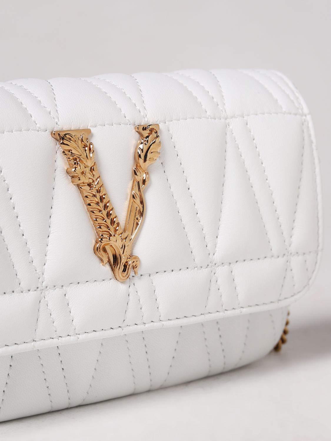 Mini bag Versace: Virtus Versace bag in quilted leather with metal Baroque logo white 4