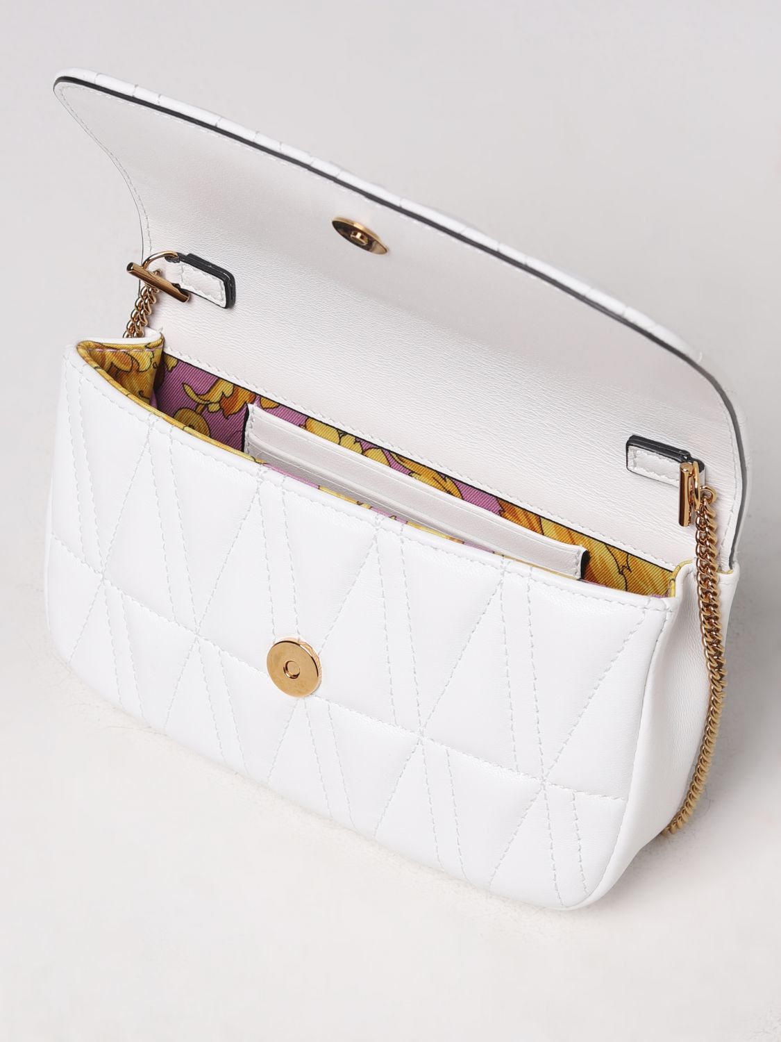 Mini bag Versace: Virtus Versace bag in quilted leather with metal Baroque logo white 5