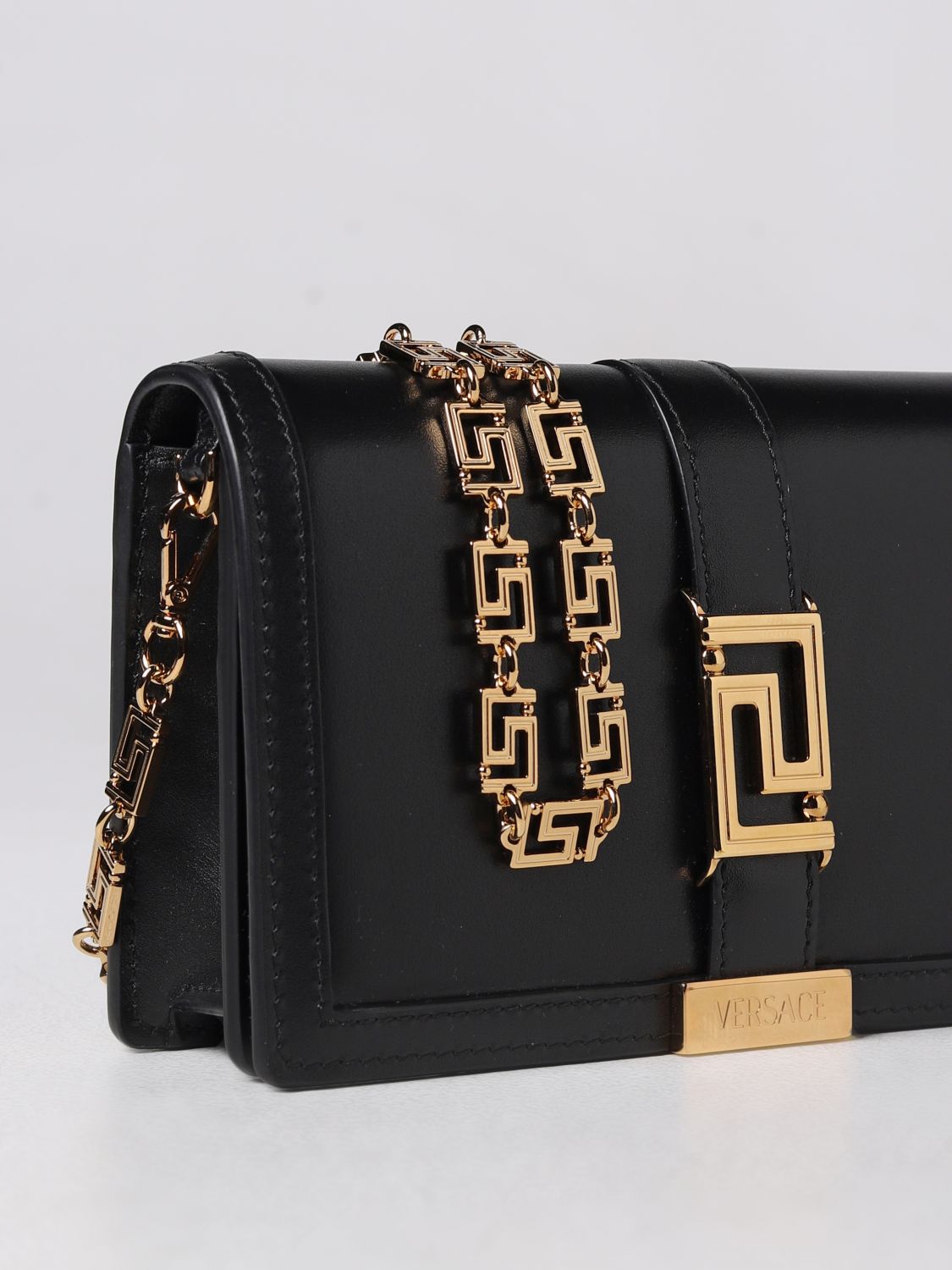 Mini bag Versace: Greca Goddess Versace leather wallet bag black 4