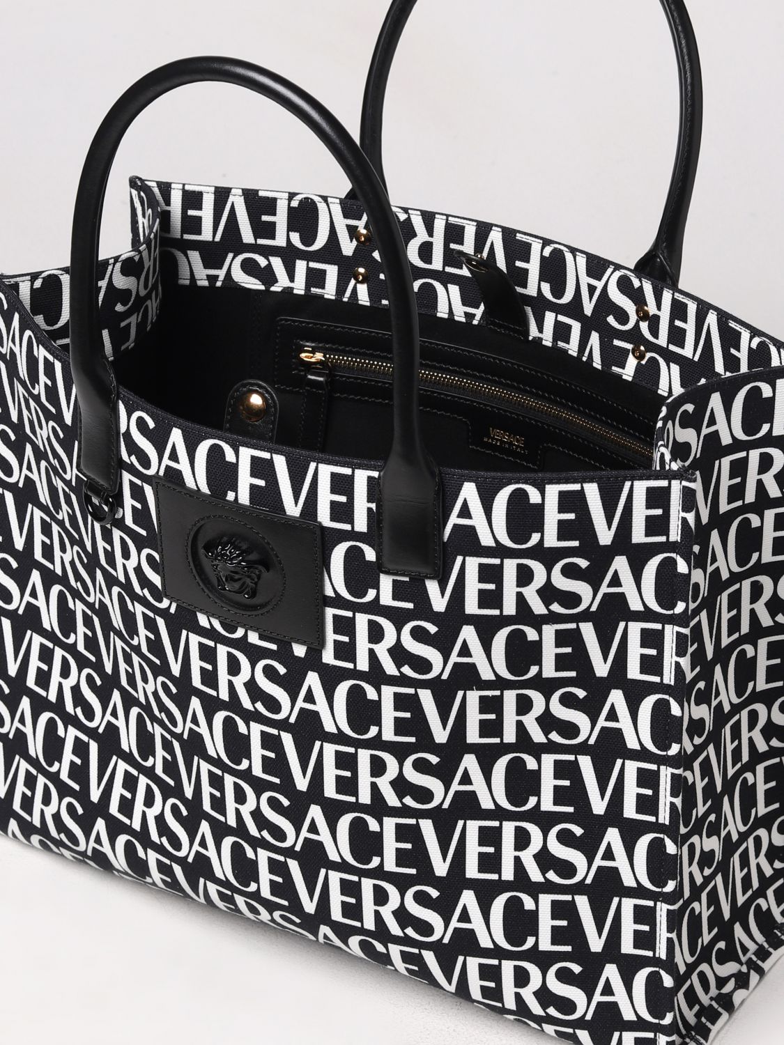 VERSACE: tote bags for woman - Black | Versace tote bags 10047411A06544 ...