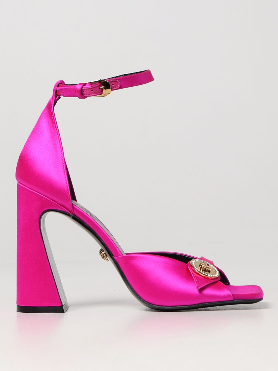 Shop Versace Sandal In Satin In Fuchsia