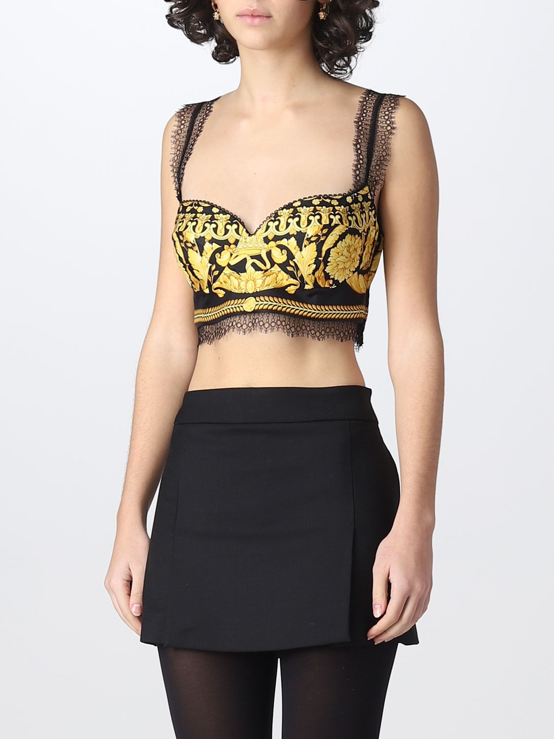 VERSACE: top in and viscose - Black Versace top online on GIGLIO.COM