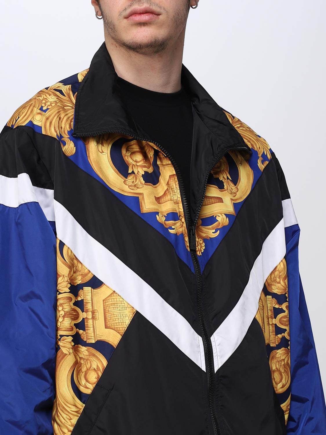 VERSACE: jacket in printed nylon - Blue | Versace jacket