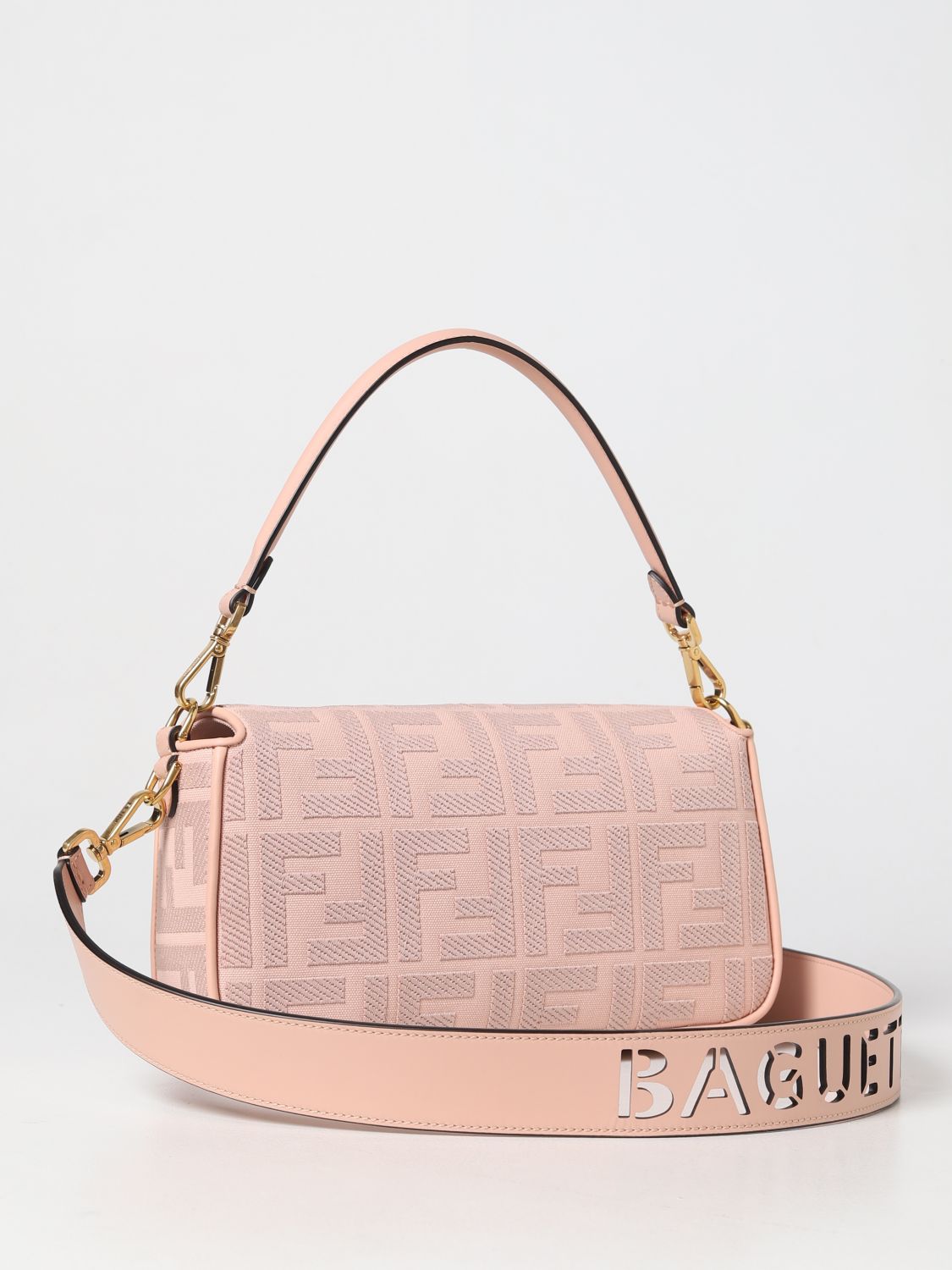 FENDI: baguette bag in canvas - Pink  Fendi shoulder bag 8BR600AMCD online  at