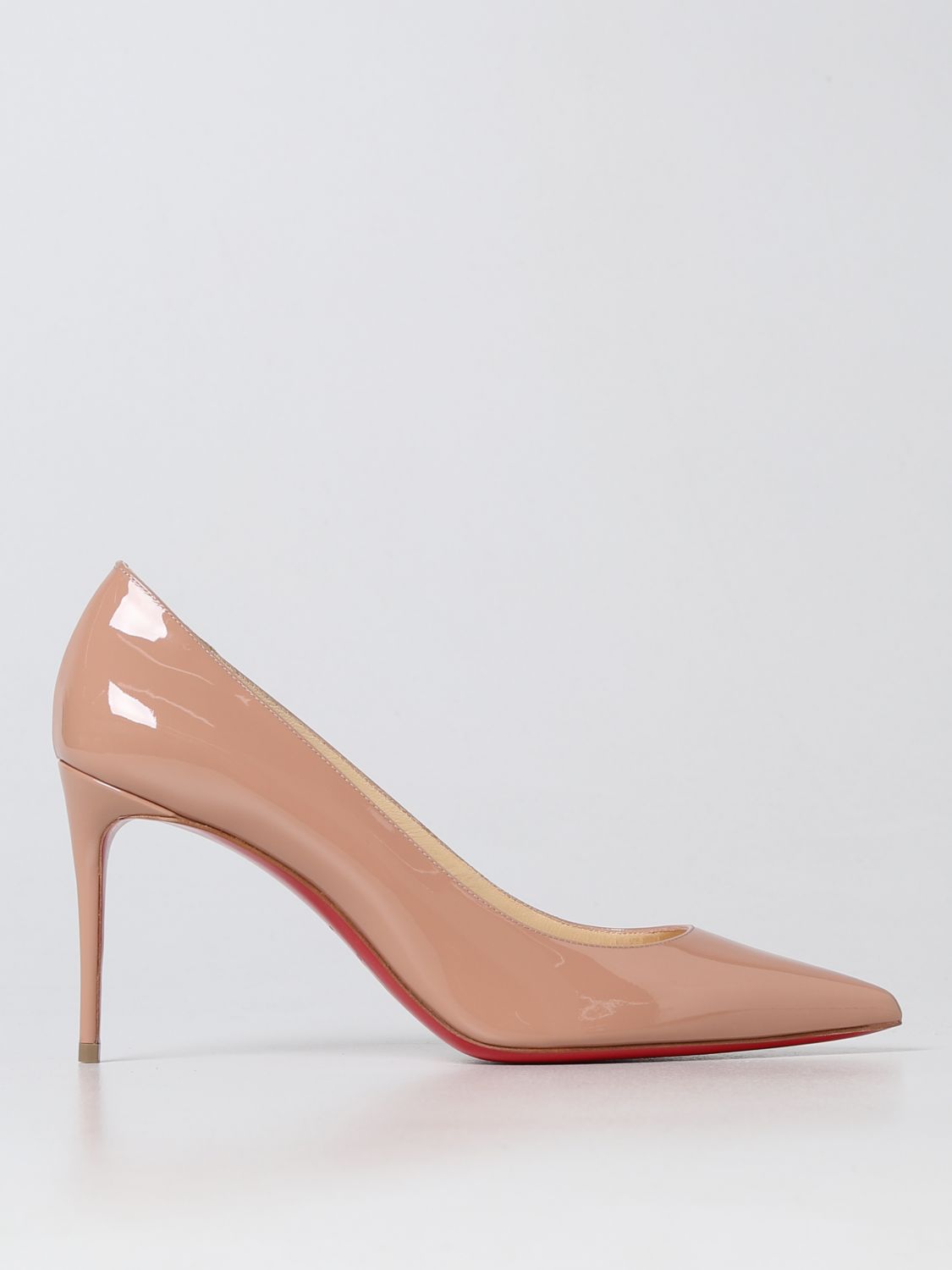 CHRISTIAN LOUBOUTIN: Kate patent pumps - Nude | Christian Louboutin high heel shoes online on GIGLIO.COM