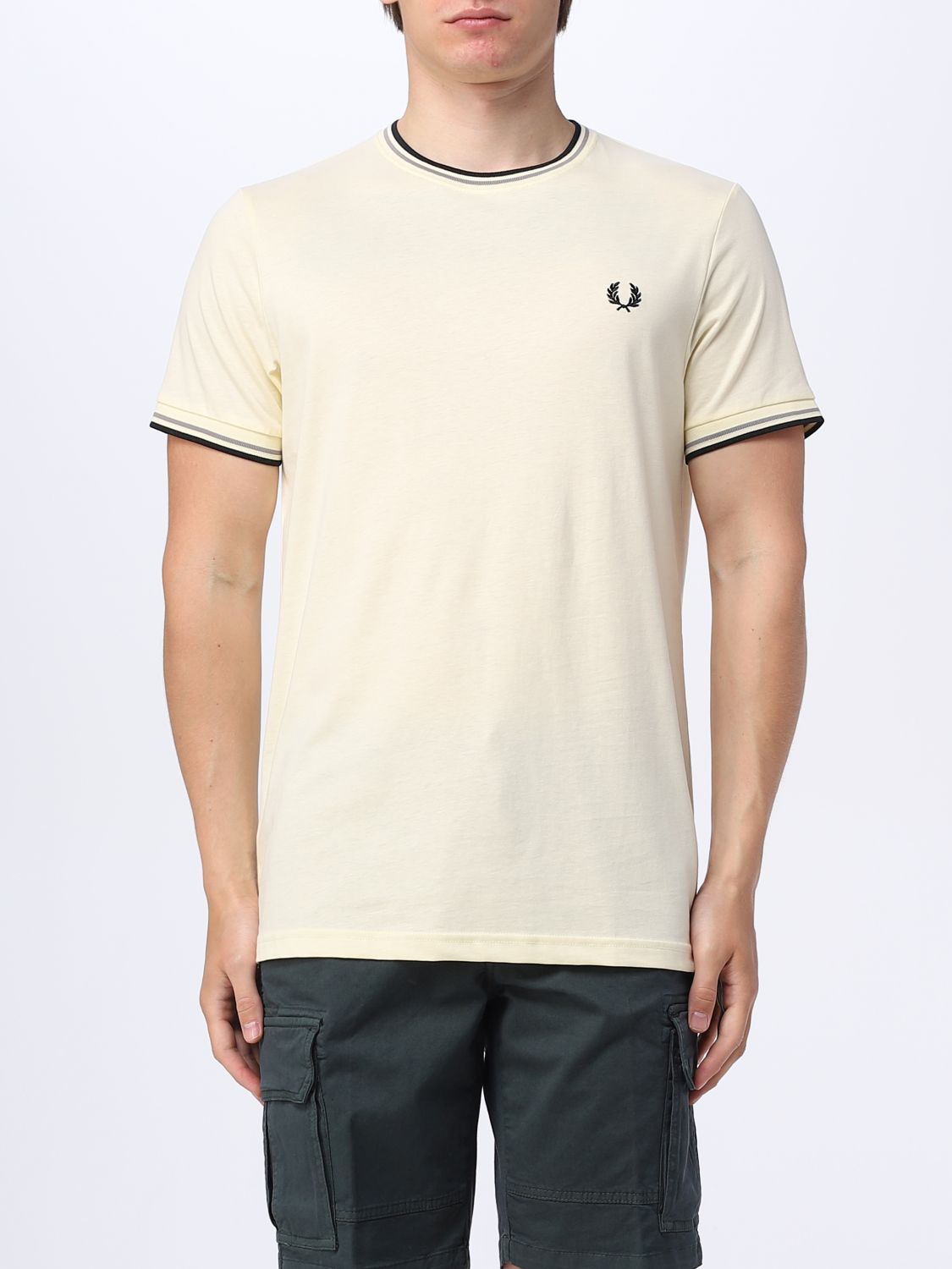 FRED PERRY: t-shirt for man - Cream | Fred Perry t-shirt M1588 online ...
