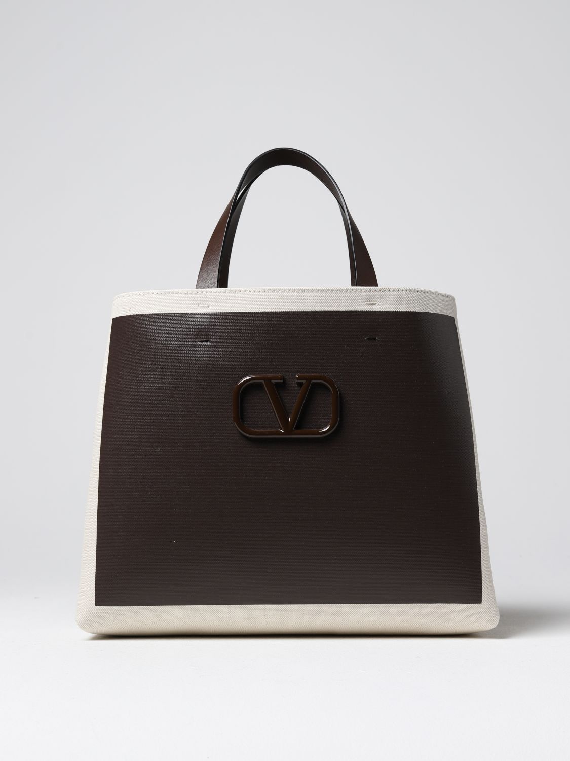 Valentino Garavani Vlogo Signature Tote Bag in Green Leather and Canva