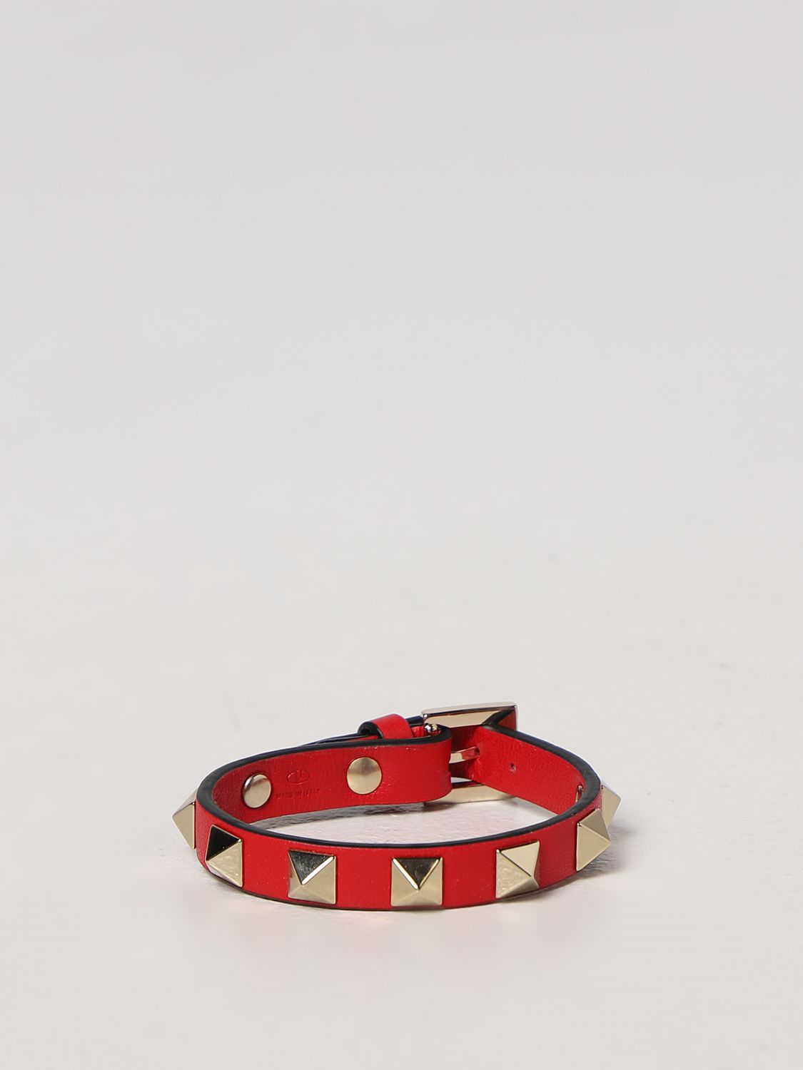 VALENTINO GARAVANI: Rockstud leather bracelet Red | Valentino jewel online on
