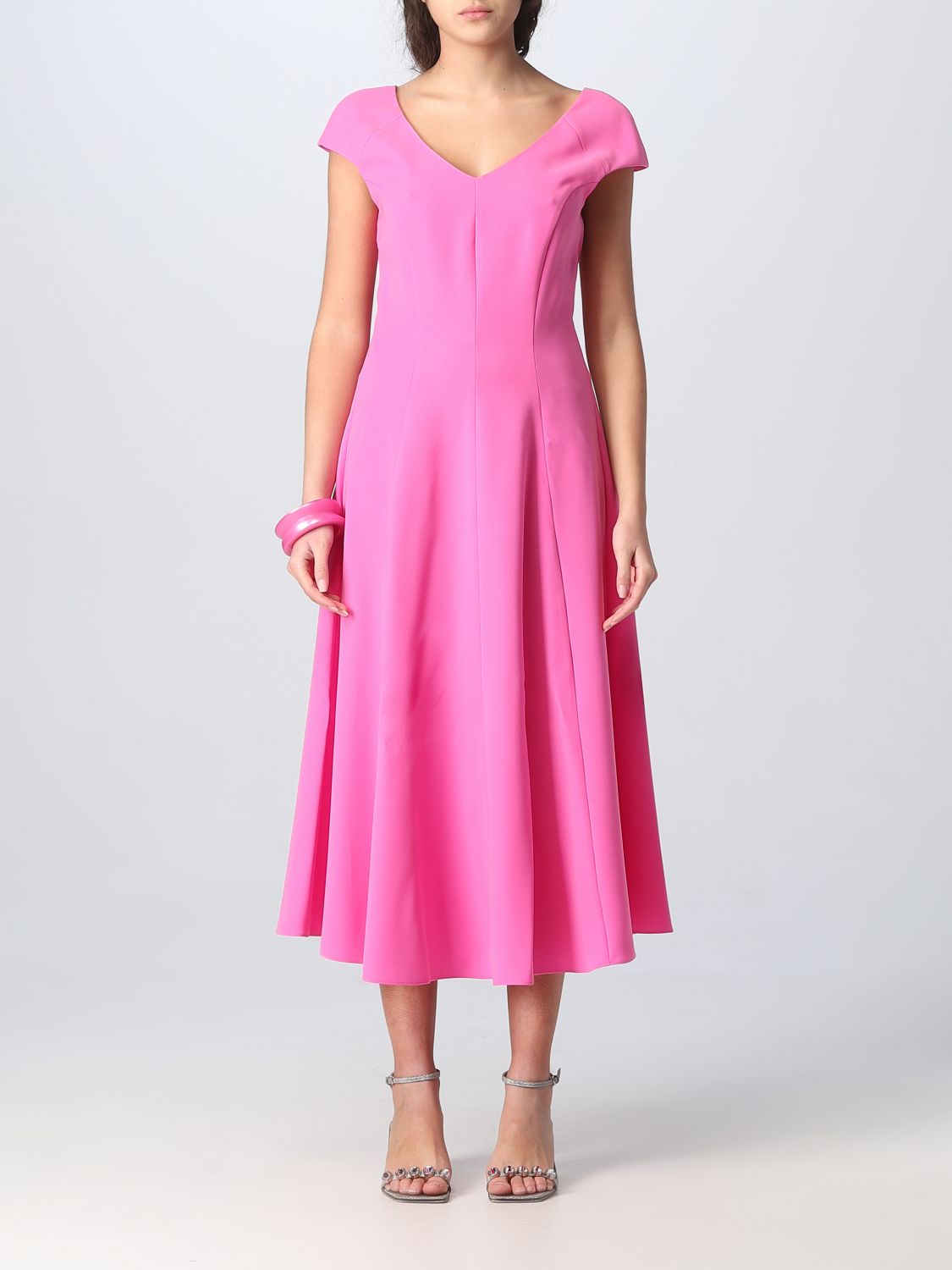 Emporio Armani Cap-sleeve A-line Midi Dress In Pink