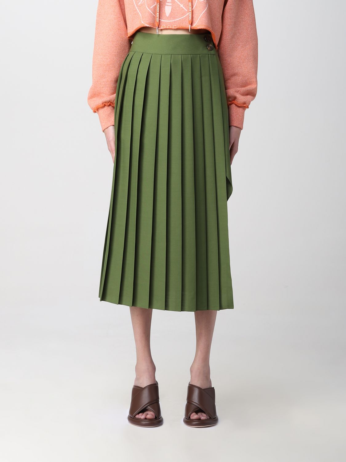 Shop Golden Goose Wool Blend Skirt In Green