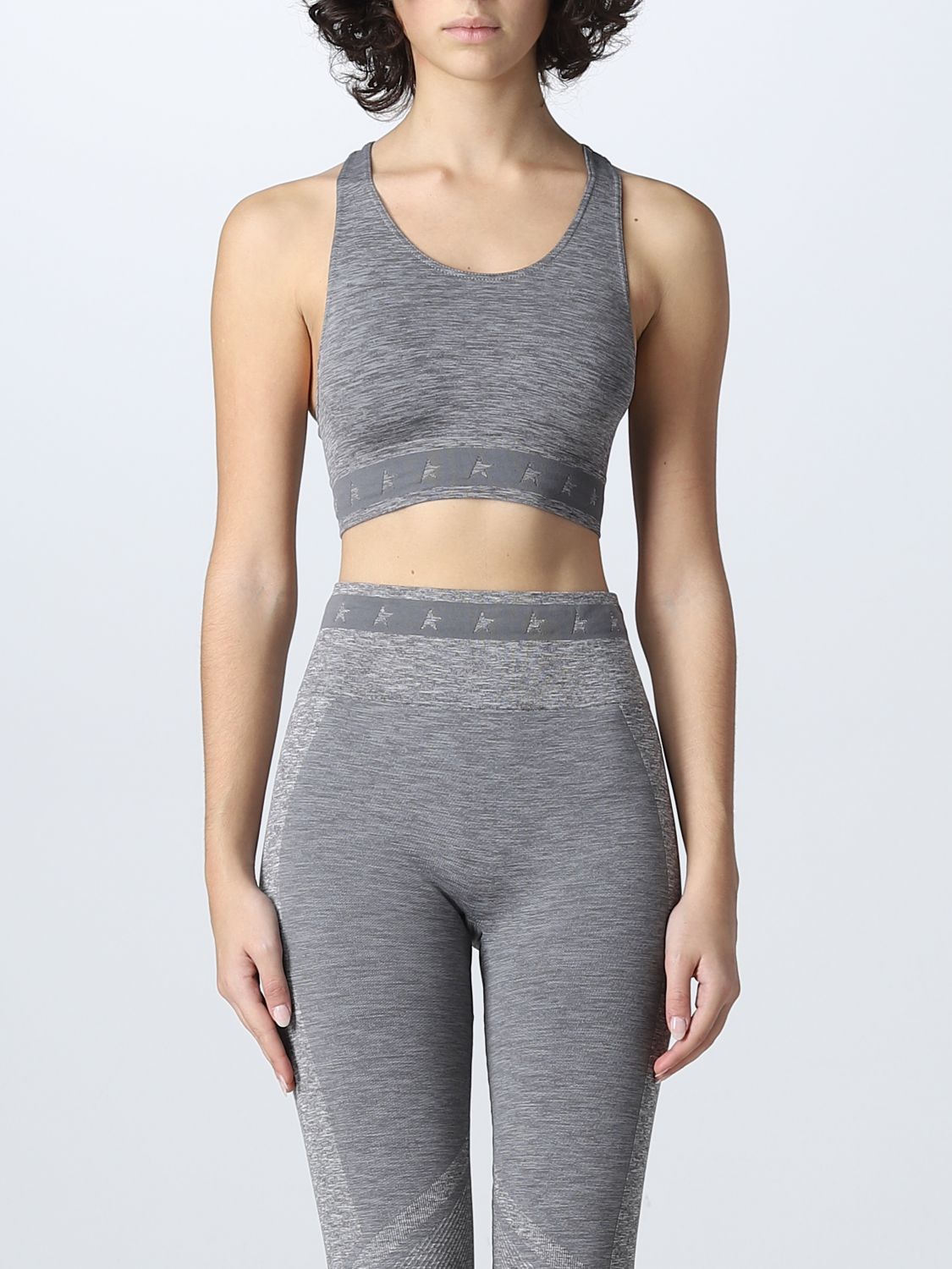 Shop Golden Goose Cropped Top With Logo In Grey
