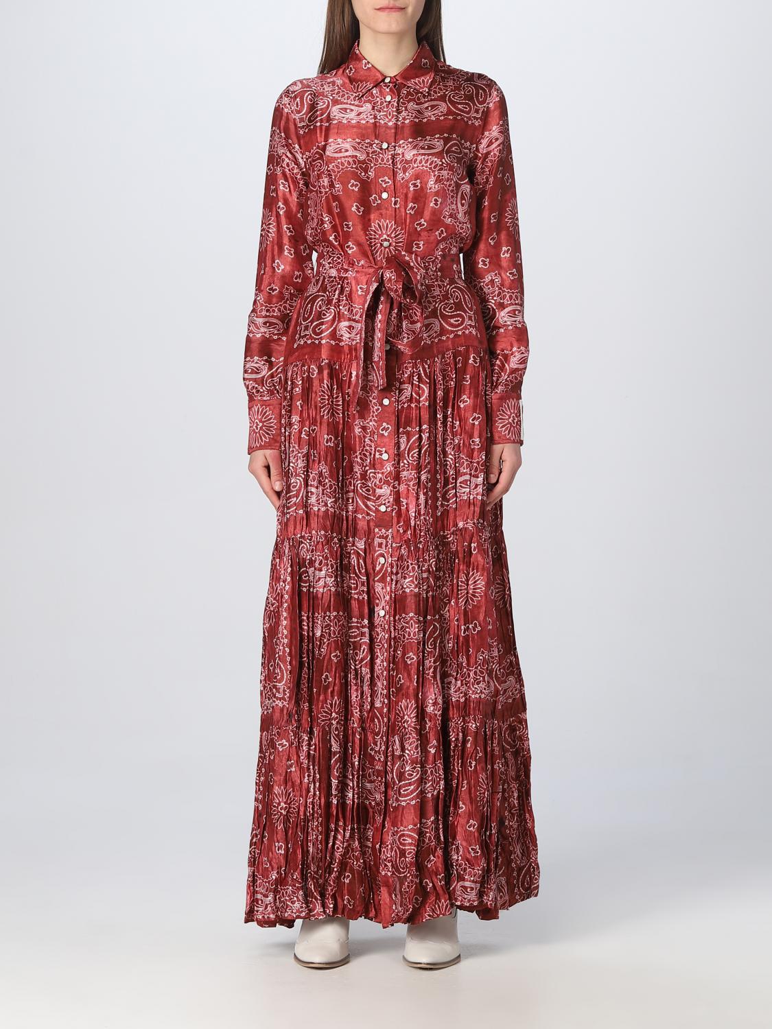 Golden Goose Belted Tiered Paisley-print Satin-twill Maxi Dress In Red