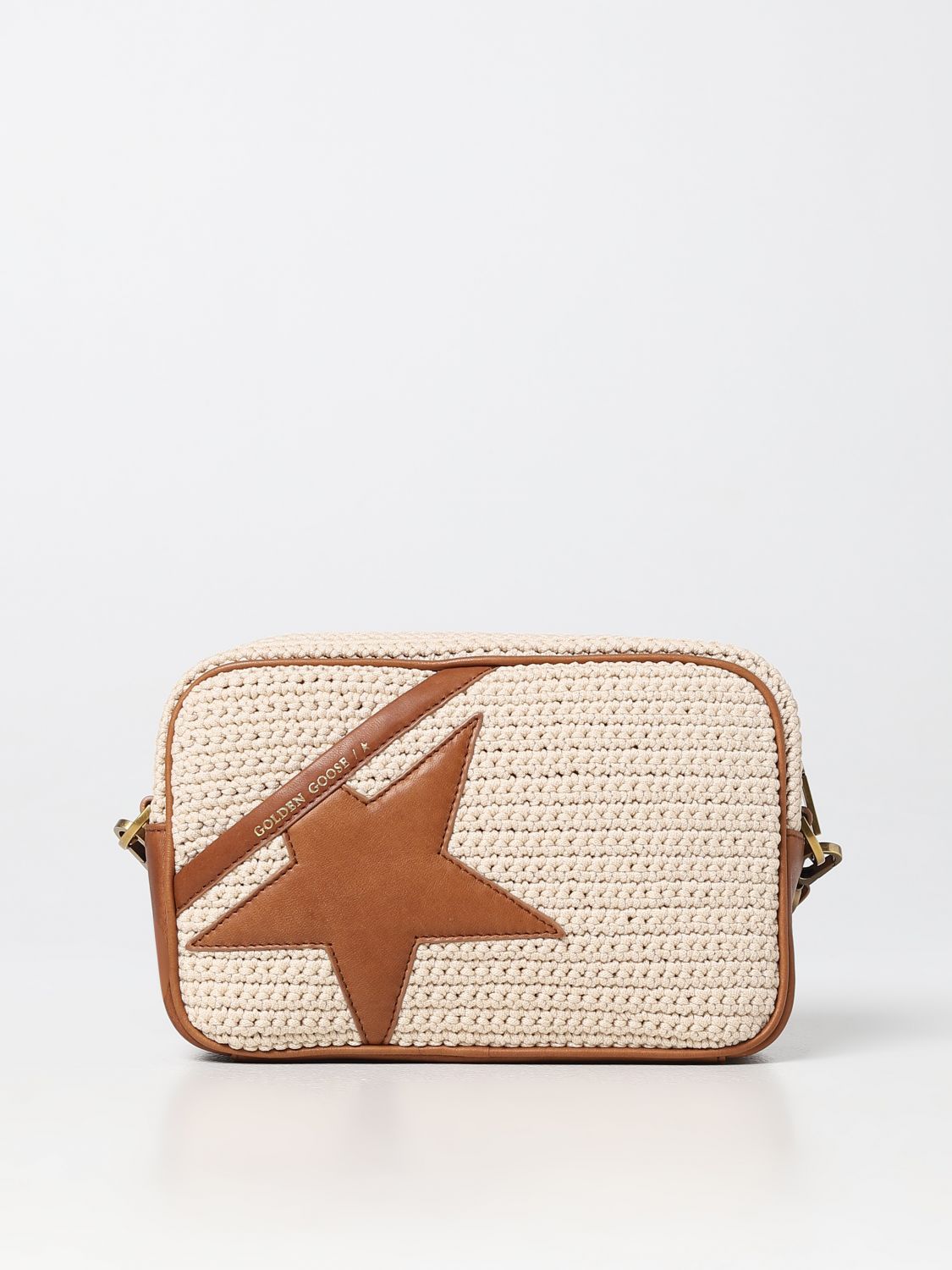 Shop Golden Goose Bag In Knit And Leather In Beige