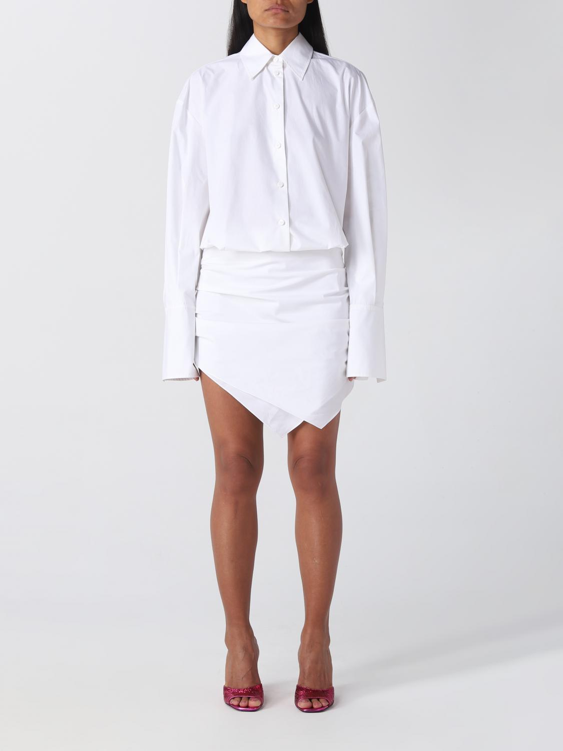 Attico Hatty Ruched Mini Shirtdress In White