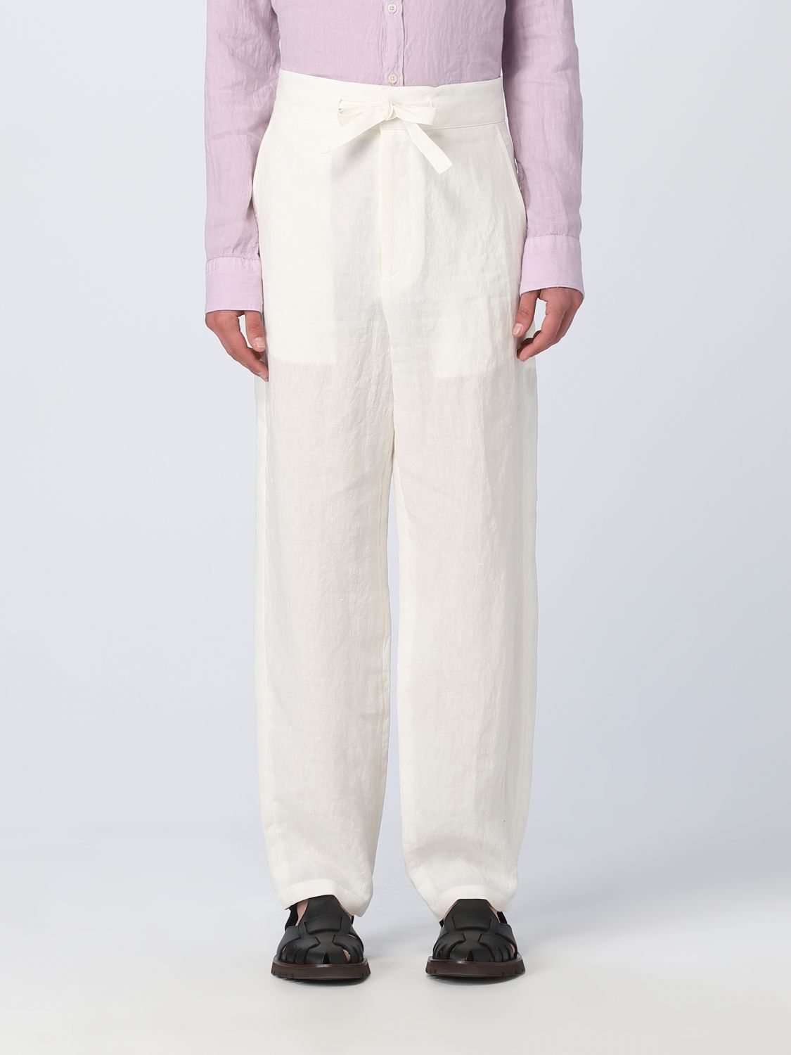 EMPORIO ARMANI: linen pants - White | Emporio Armani pants D41P08D1448 ...
