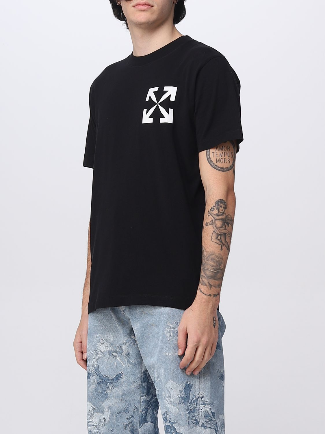 OFF-WHITE: T-shirt in cotone con stampa logo - Nero | T-Shirt Off 