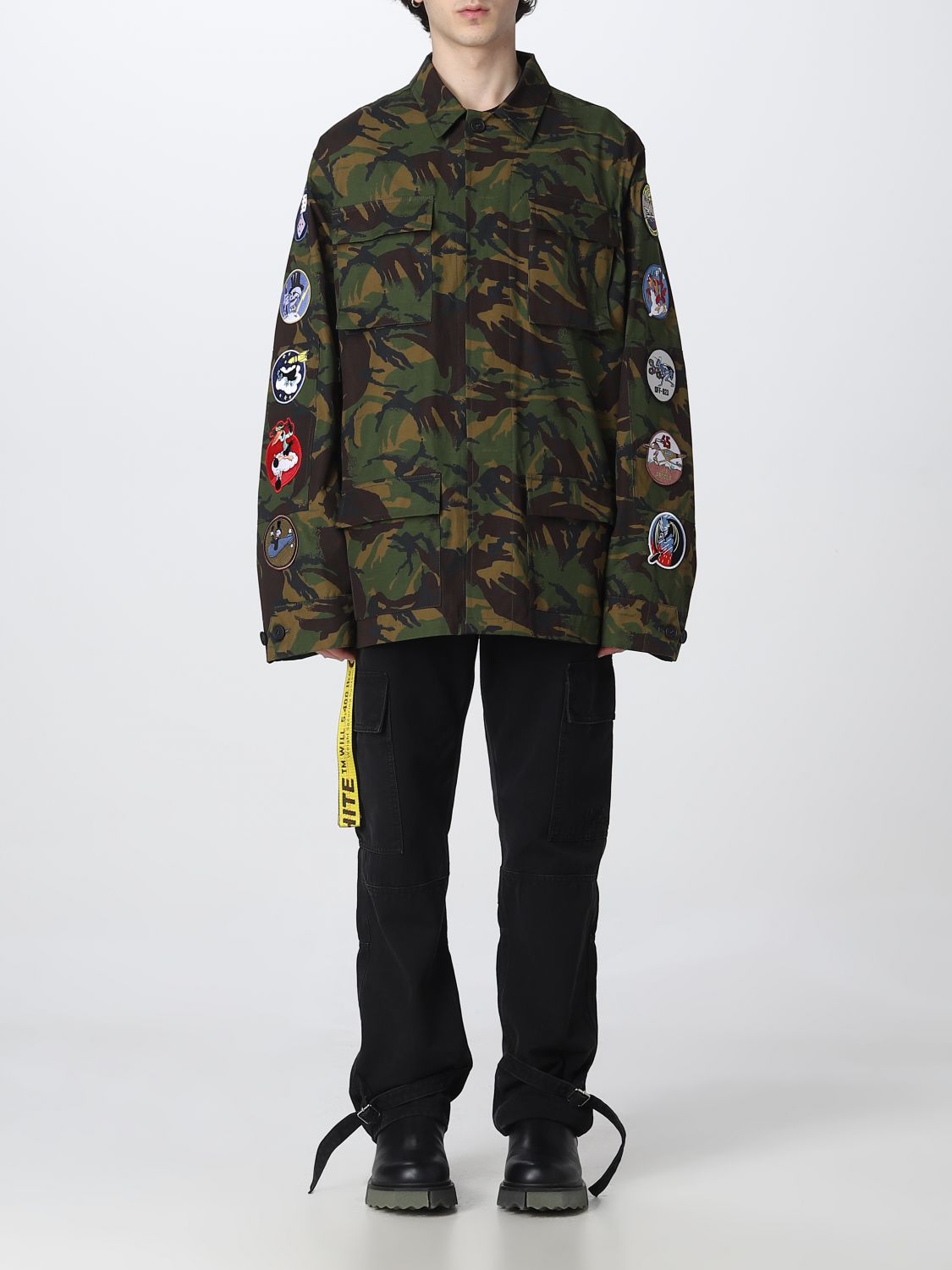 OFF-WHITE: jacket in camouflage print cotton - | jacket OMEL001C99FAB001 online on GIGLIO.COM