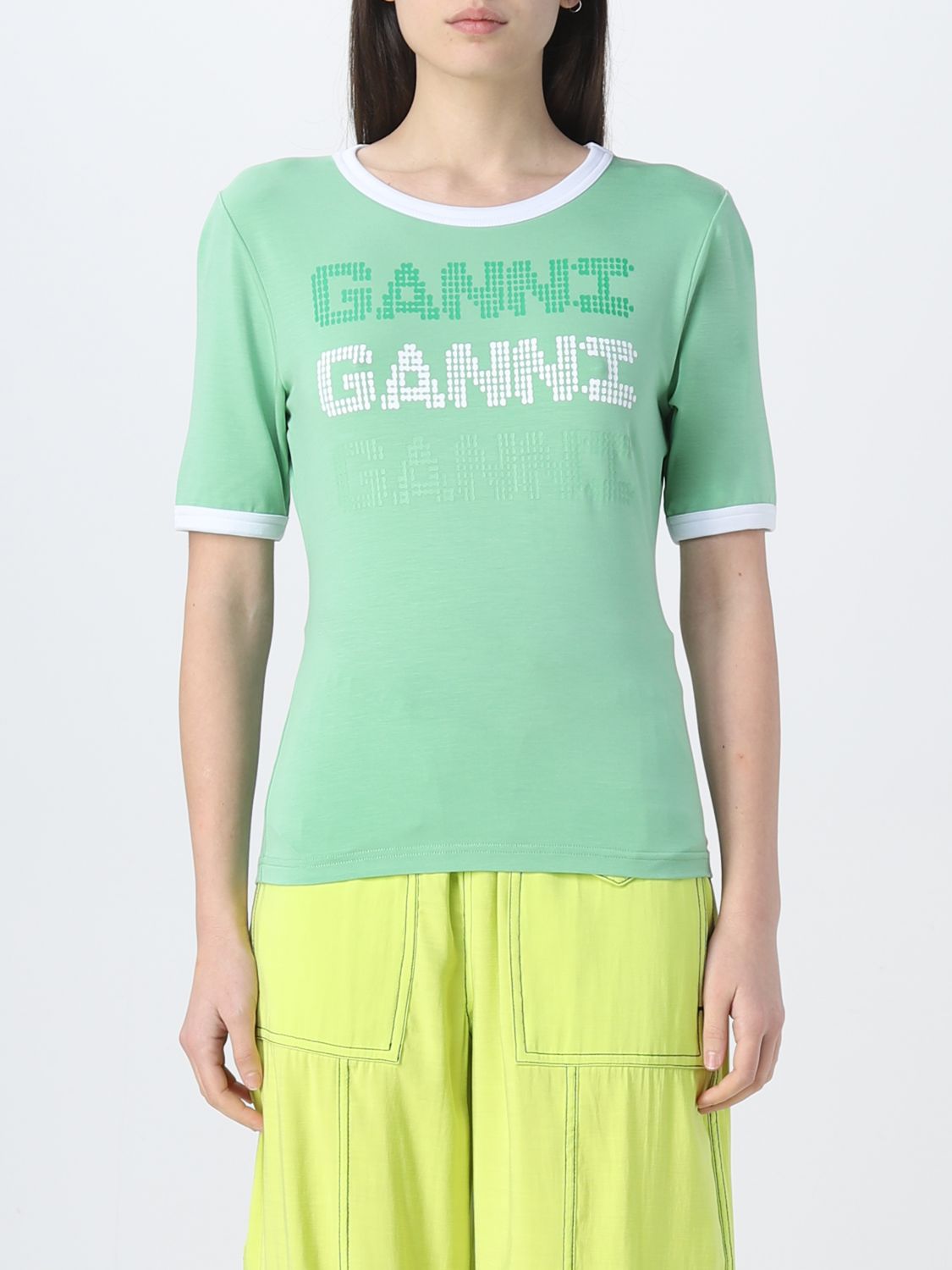 Shop Ganni T-shirt In Tencel™ Lyocell In Green