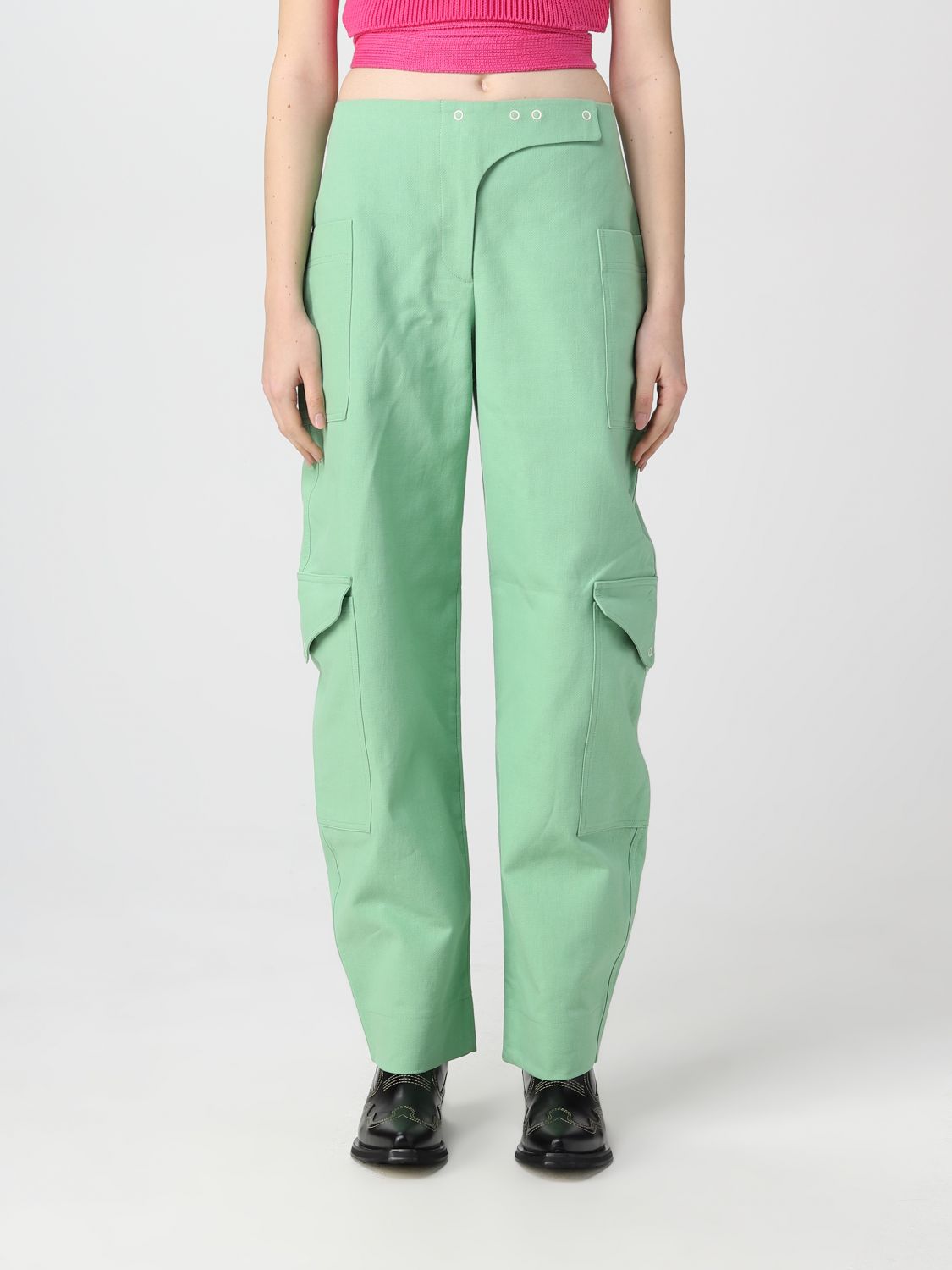 Shop Ganni Pants In Organic Cotton In Green