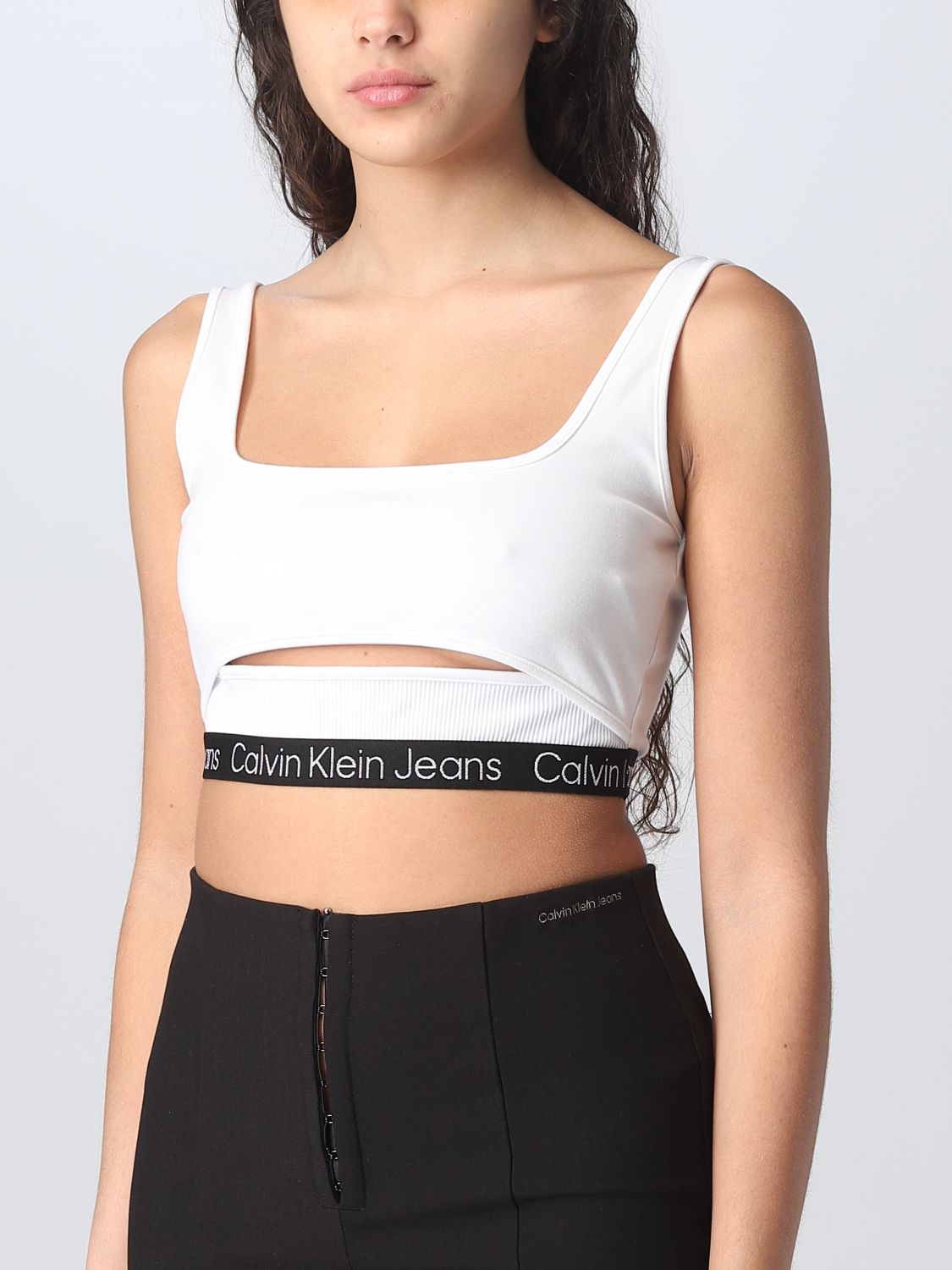 CALVIN KLEIN JEANS: Top para mujer, Blanco | Top Calvin Klein Jeans J20J220772 línea en GIGLIO.COM