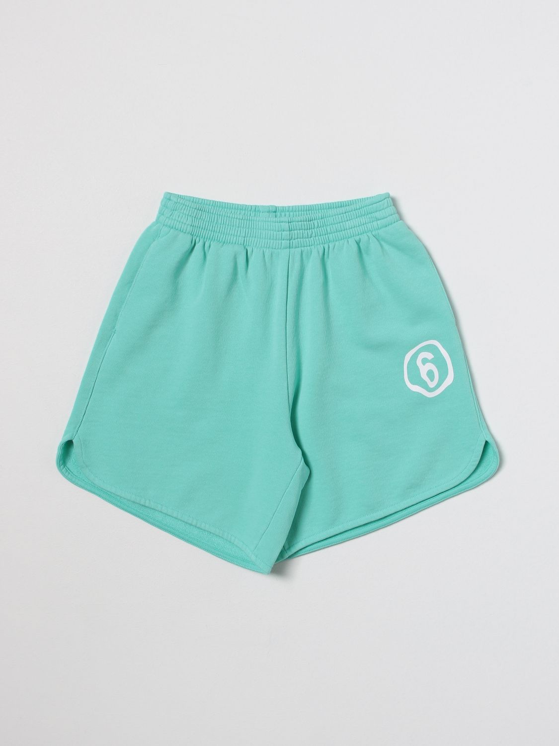 Mm6 Maison Margiela Kids' Mm6p71u Shorts Maison Margiela Aquamarine Fleece Shorts With Rounded Edges And Logo In Green
