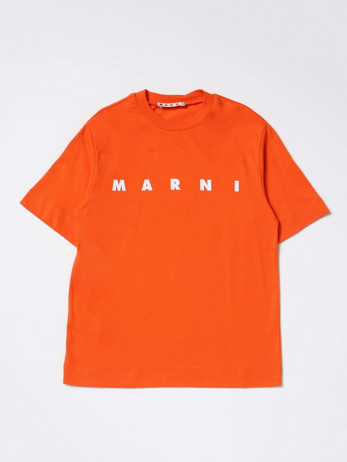MARNI: cotton T-shirt with logo - Orange | Marni t-shirt M002MVM00HZ ...