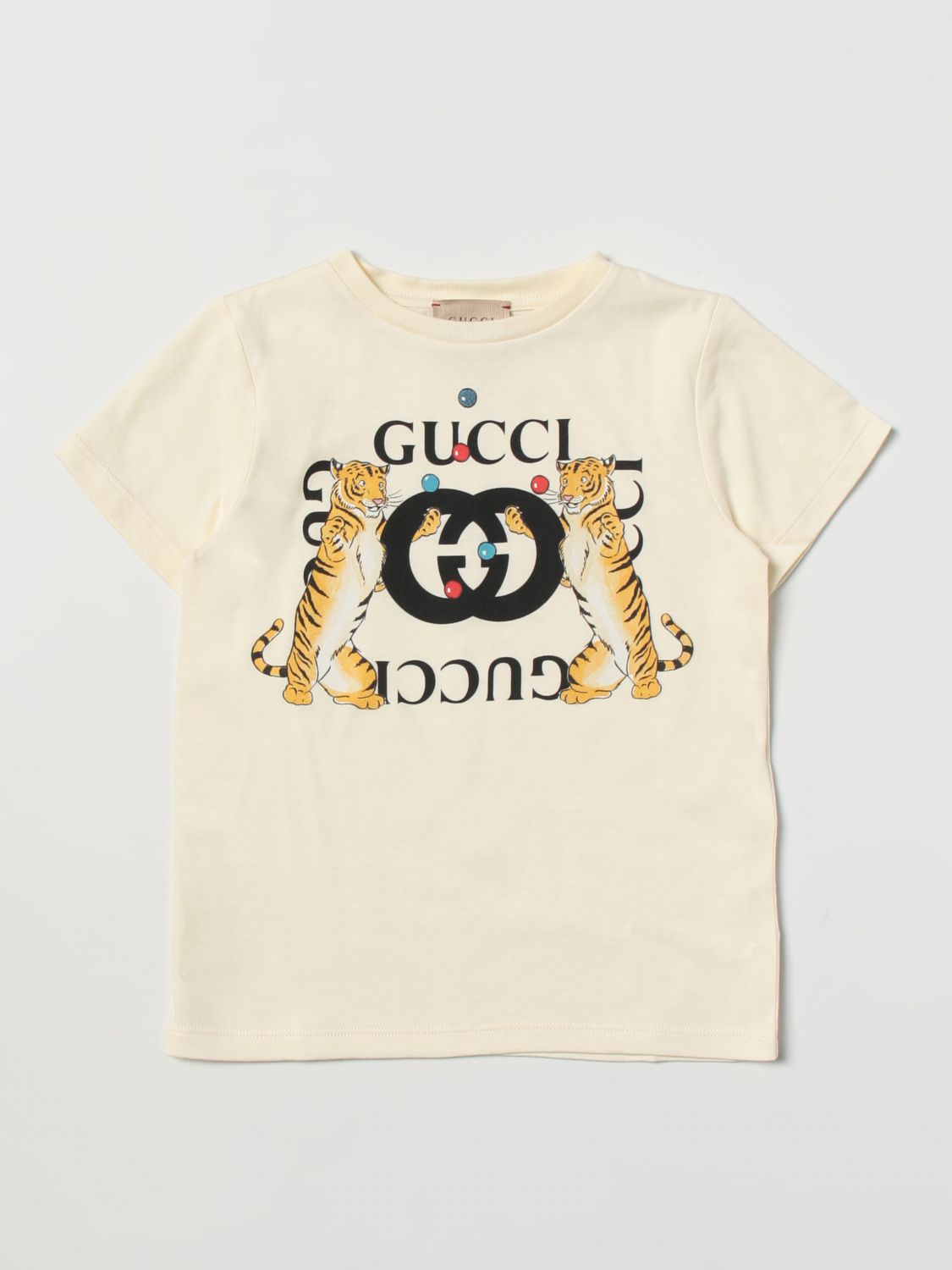 sædvanligt Delegeret Mentor GUCCI: T-shirt with contrasting graphic print - White | Gucci t-shirt  547559XJEZB online on GIGLIO.COM